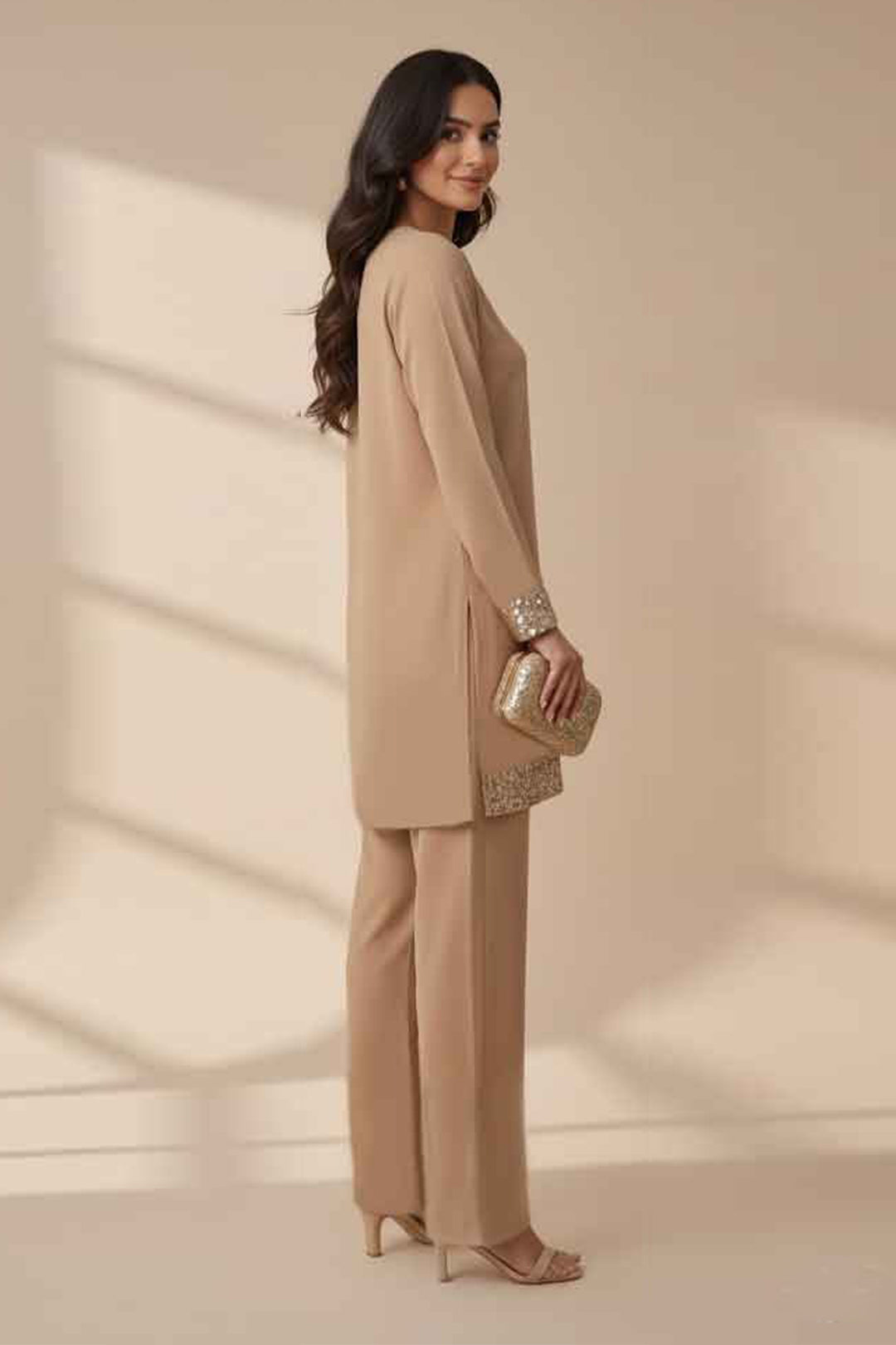 Pastel Brown Sequin Co Ord Set