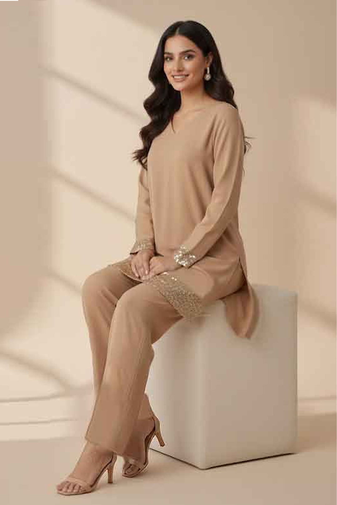 Pastel Brown Sequin Co Ord Set