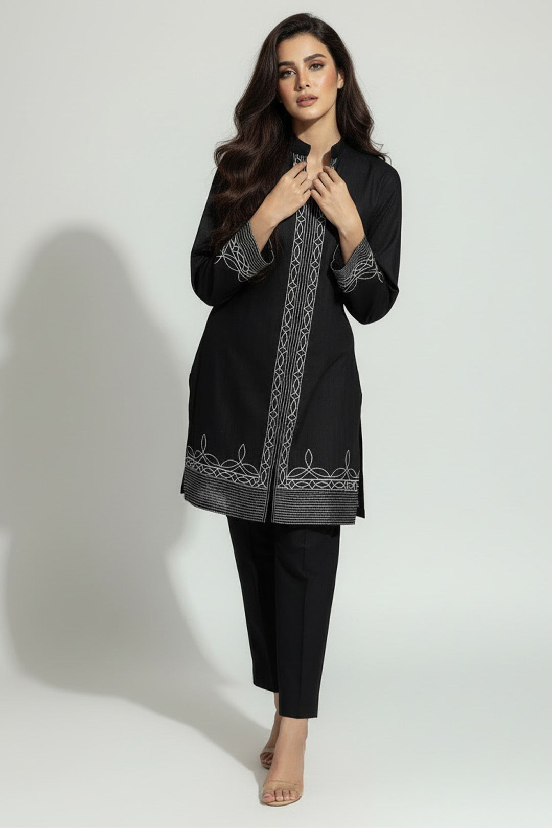 Black Embroidered Co Ord Set