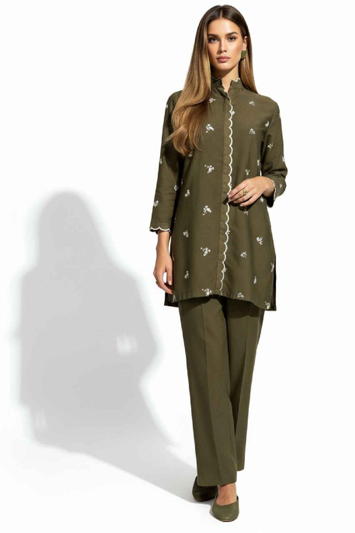 Olive Green Embroidered Co Ord Set