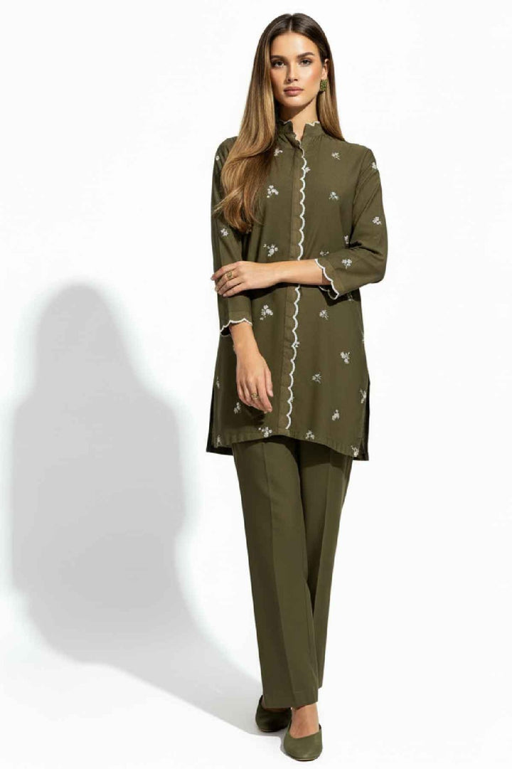 Olive Green Embroidered Co Ord Set