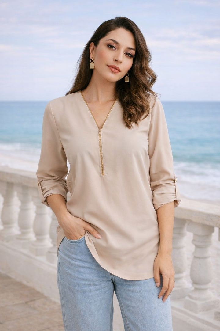 Beige Zipper Top