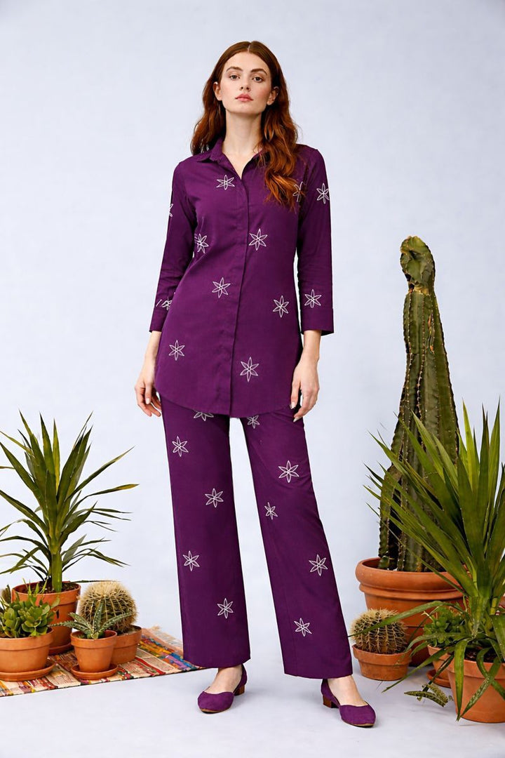 Plum Embroidered Co Ord Set - 01