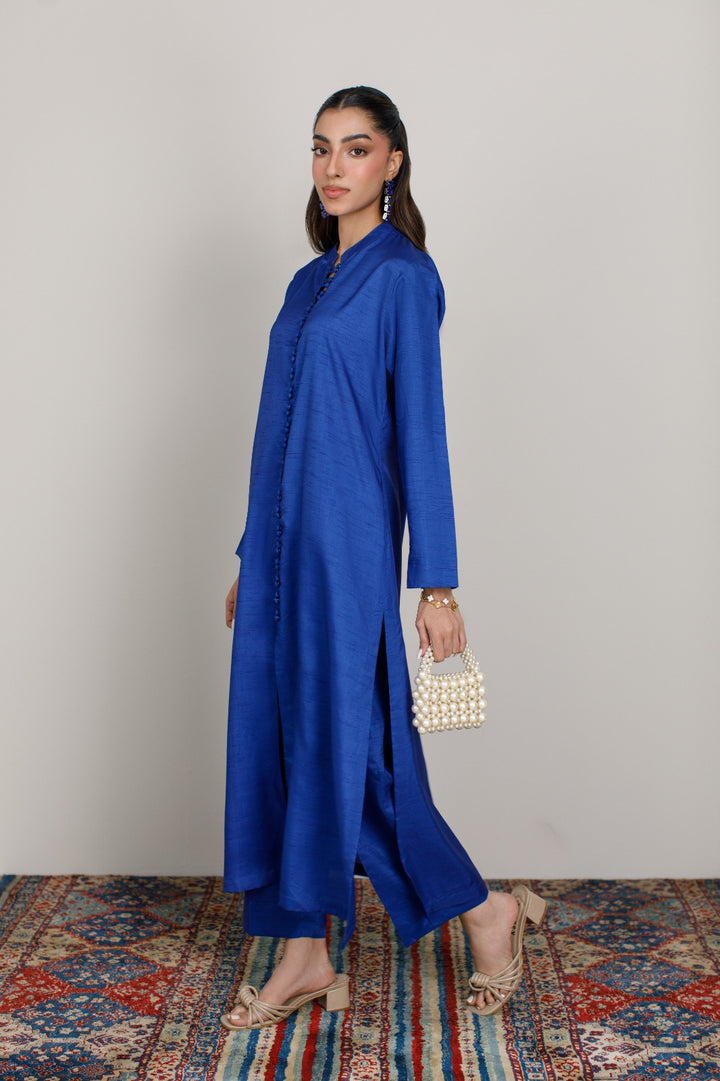 Sapphire Blue Korean Silk 3-Piece Set