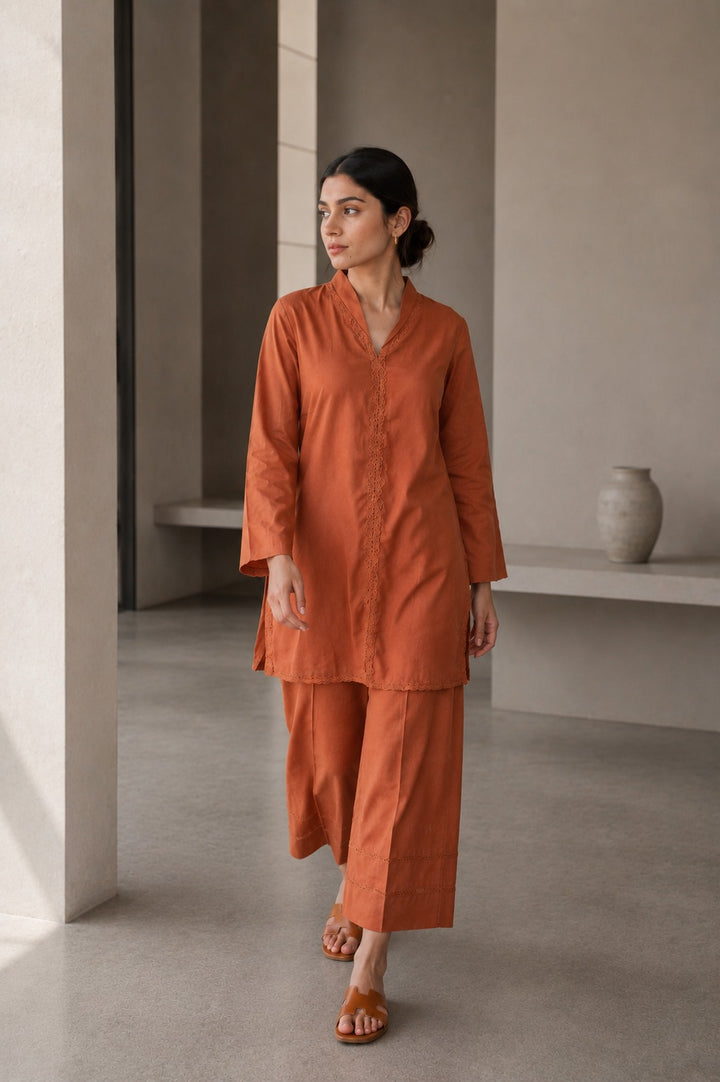 Rust Raw Silk 2- Piece Set