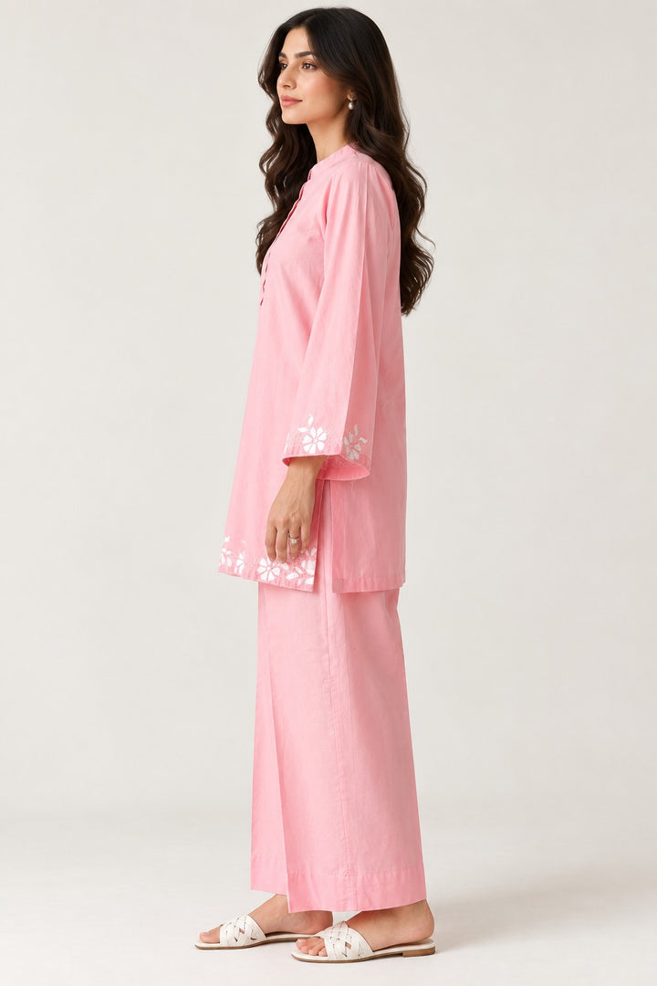 Pink Petal Embroidered 2 Pcs Set