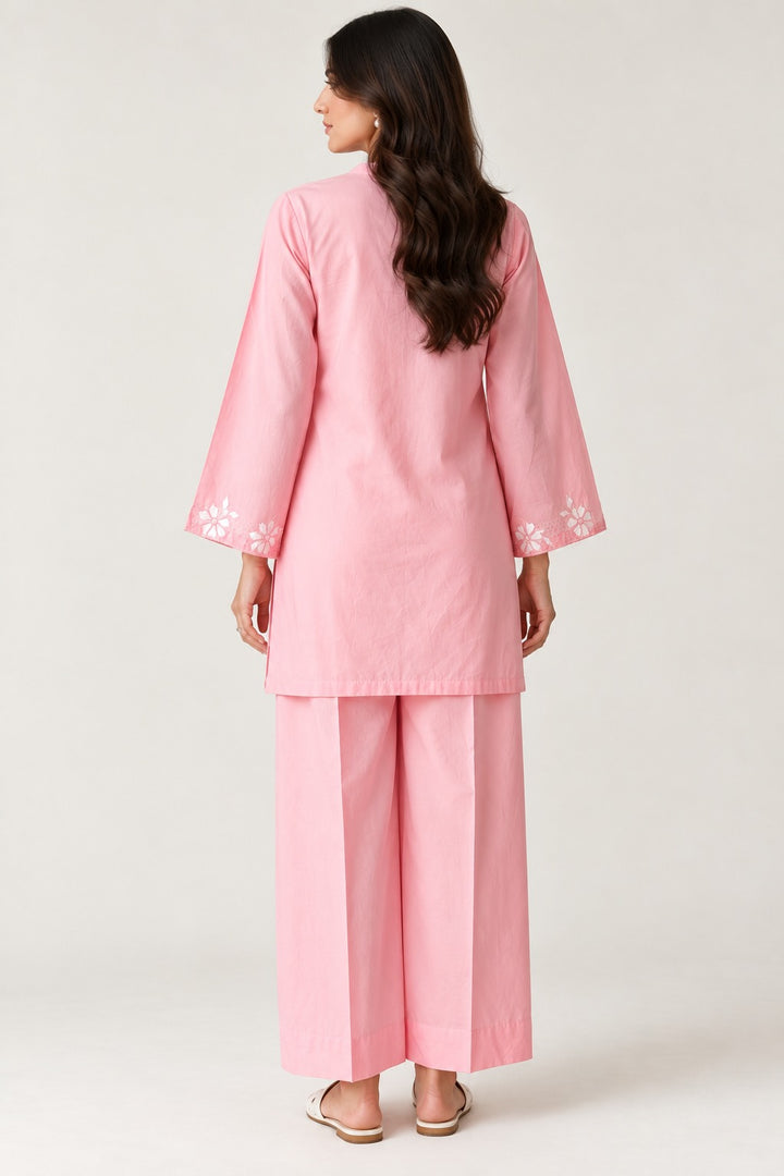 Pink Petal Embroidered 2 Pcs Set