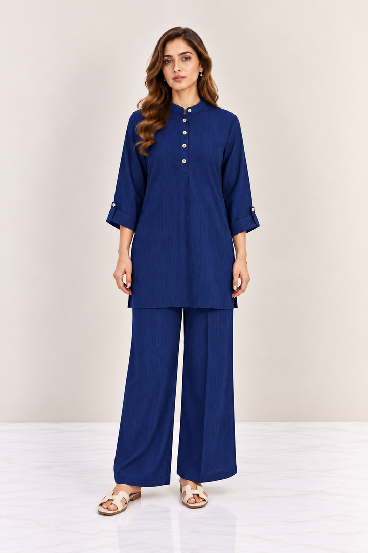 Navy Crinkle Two-Piece Set