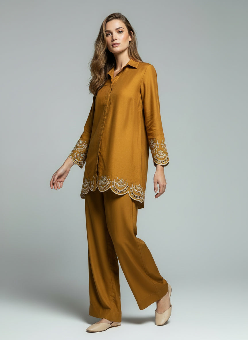 Caramel Schifli Co Ord Set