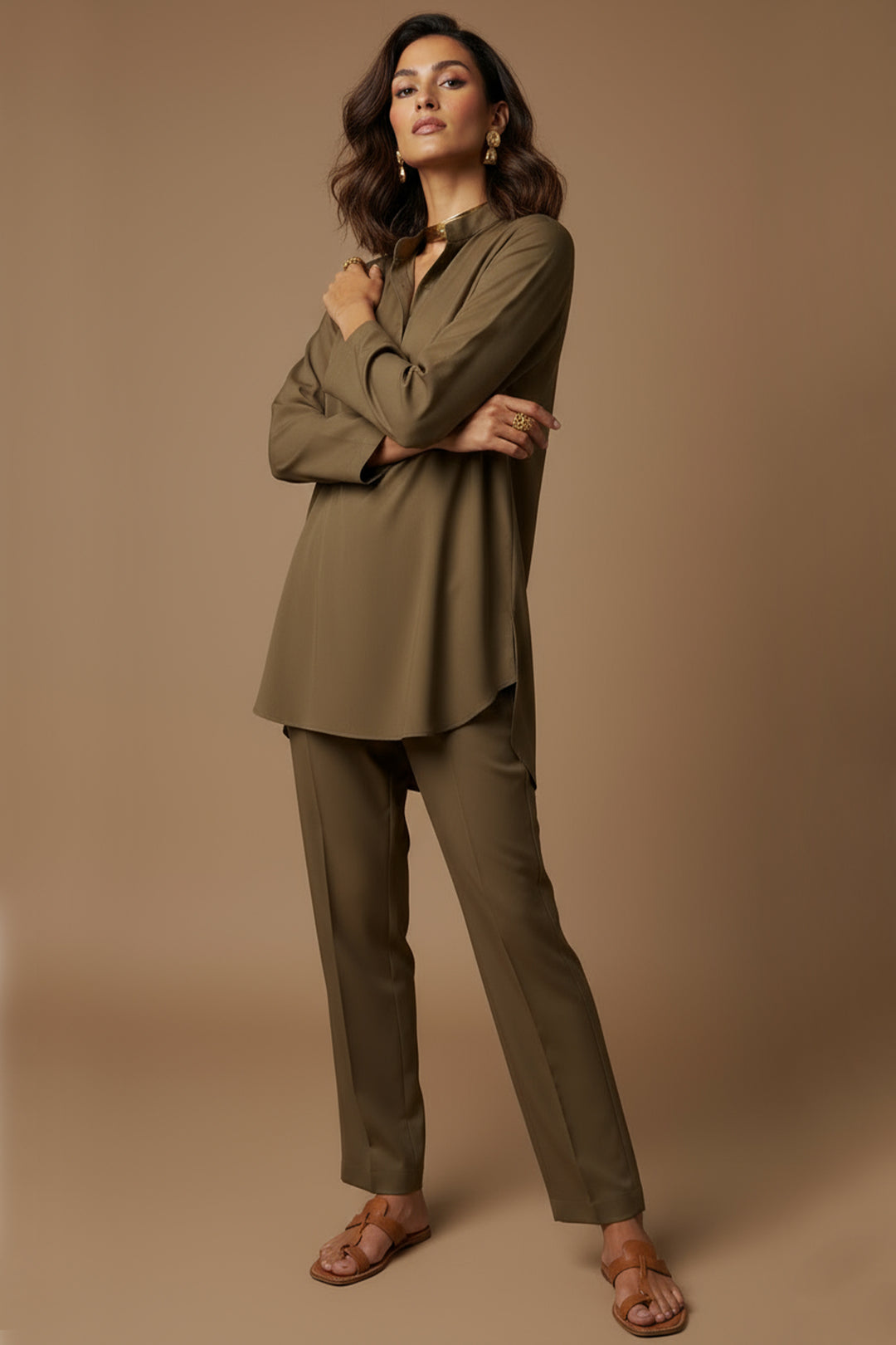 Olive Brown Studded Co ord Set