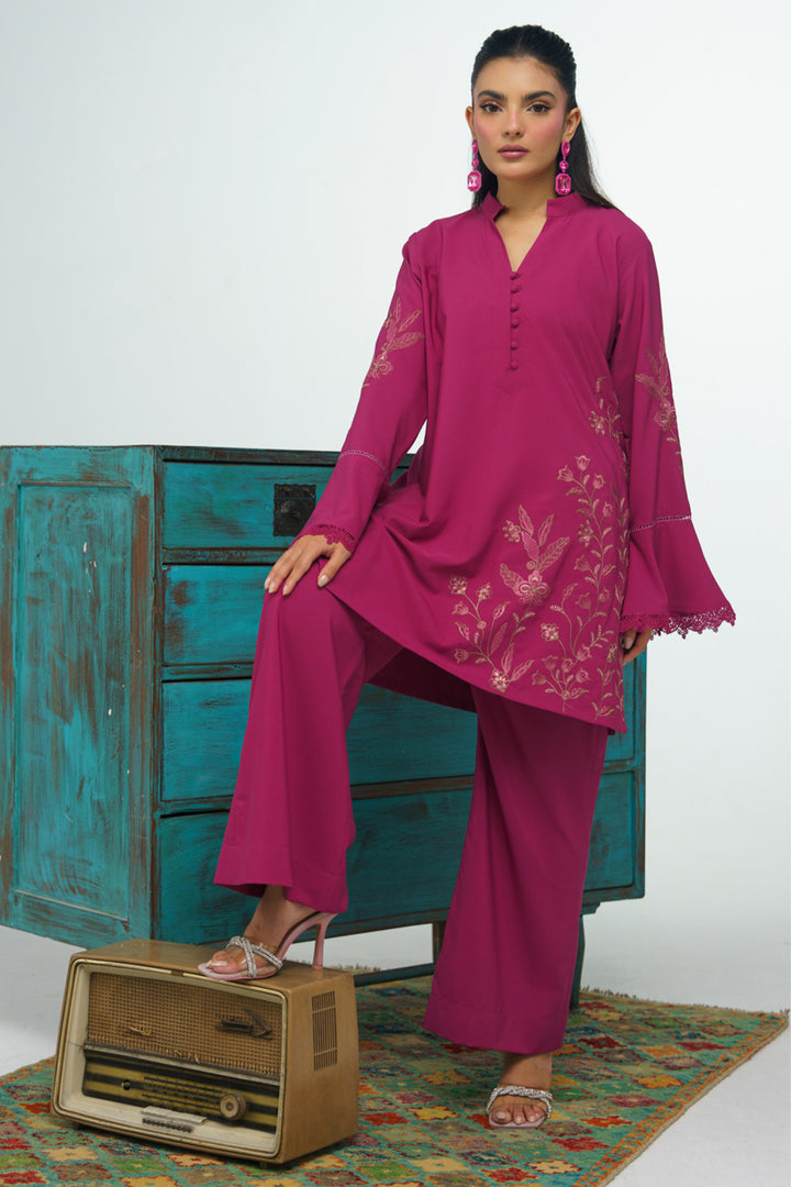 Mauve Pink Embroidered Co Ord Set