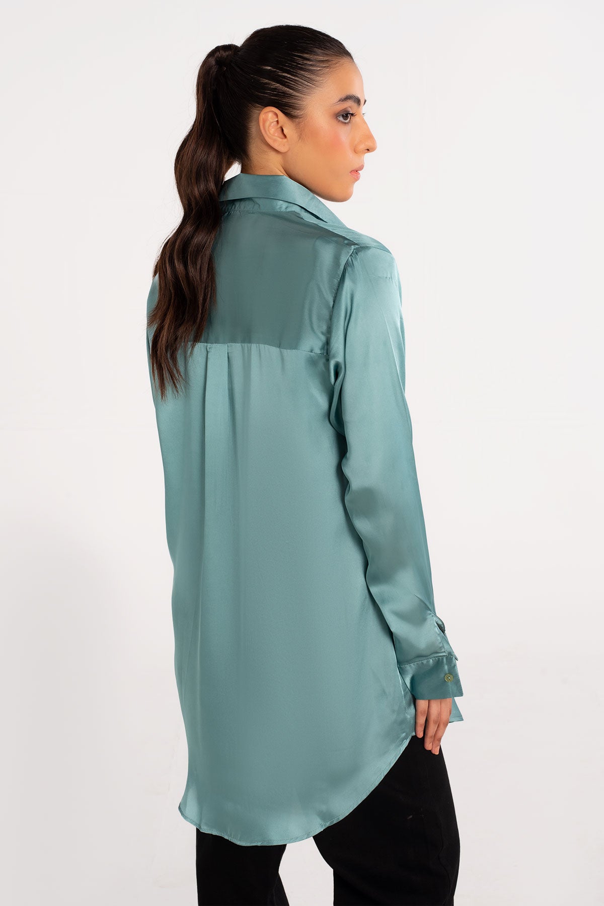 Aqua Pearl Silk Top - Peach Republic