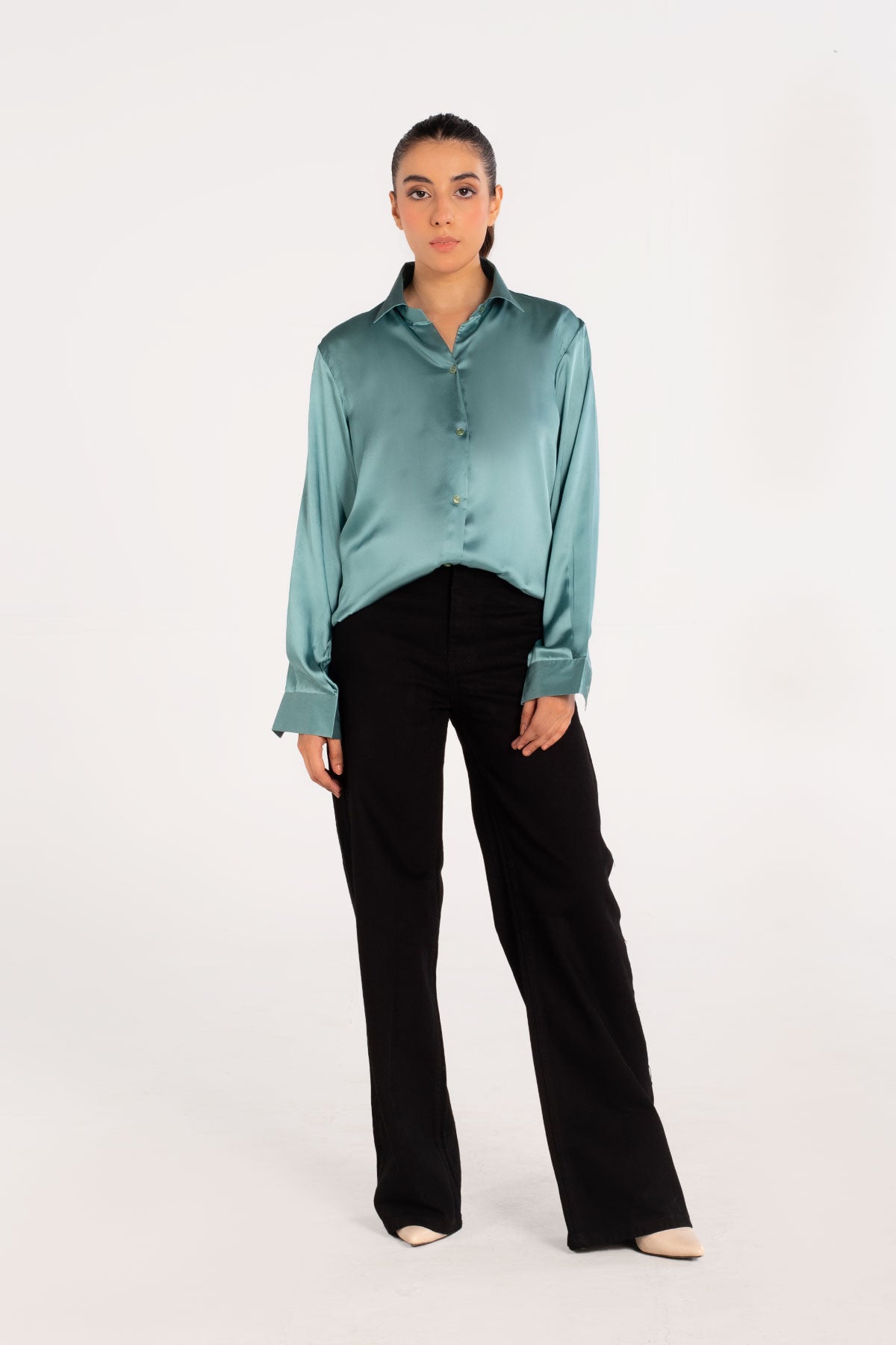 Aqua Pearl Silk Top - Peach Republic