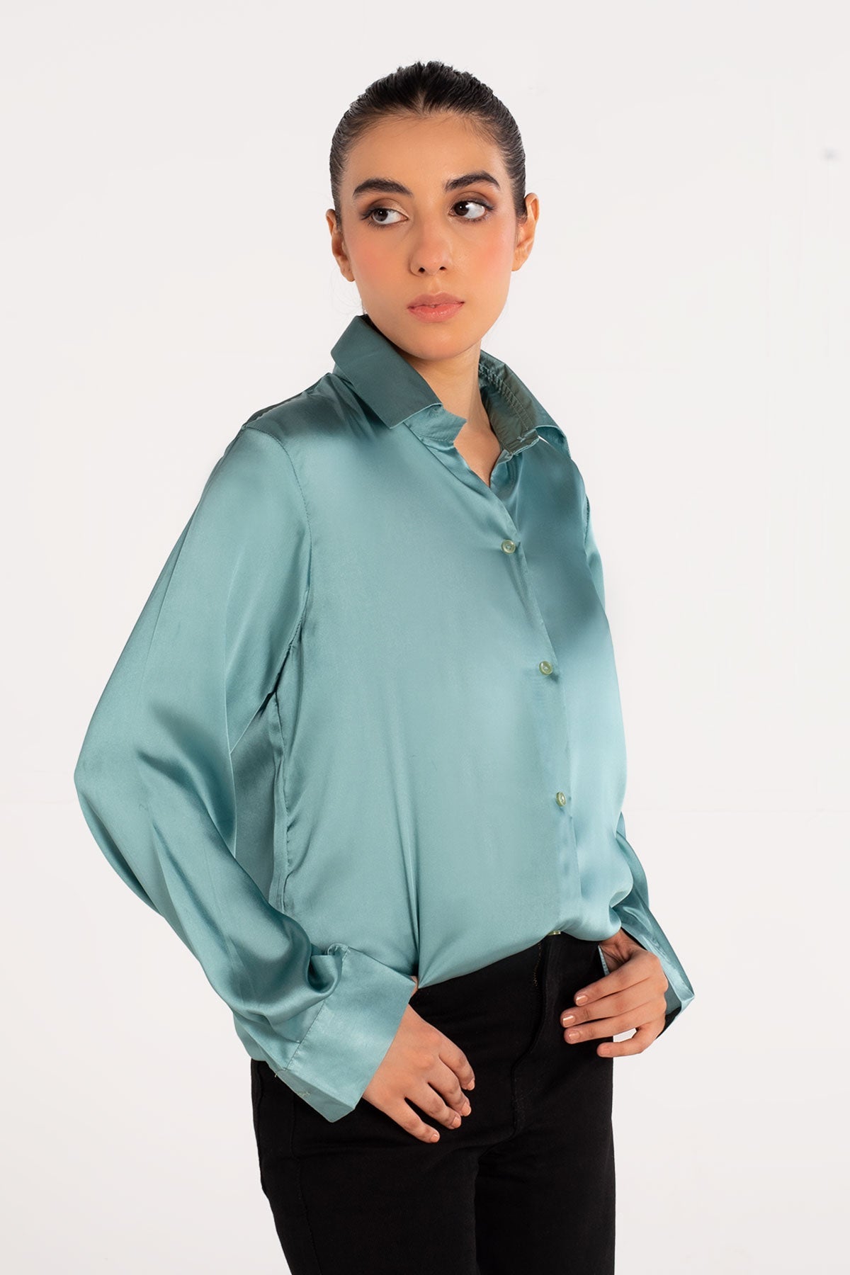 Aqua Pearl Silk Top - Peach Republic