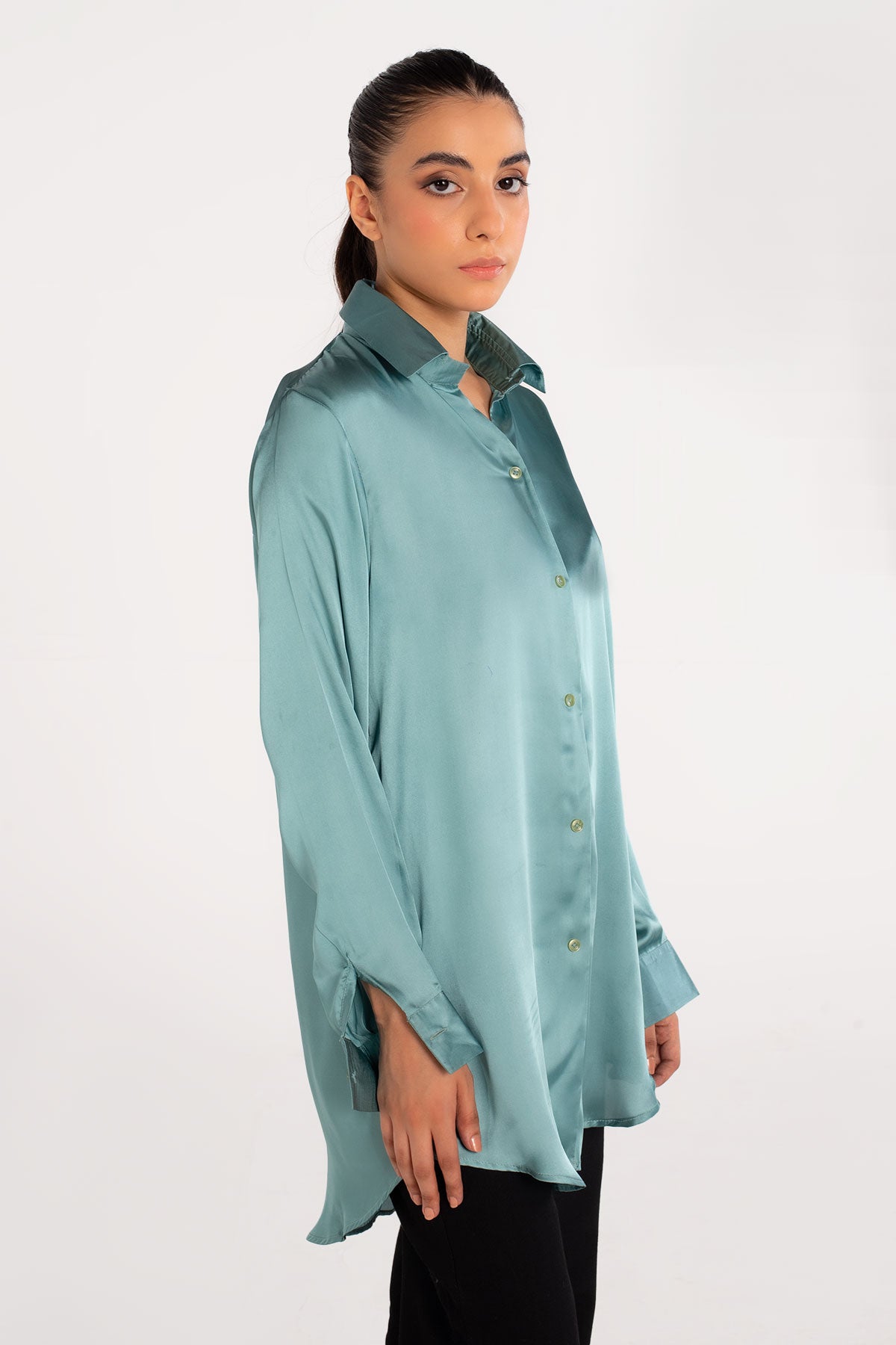 Aqua Pearl Silk Top - Peach Republic