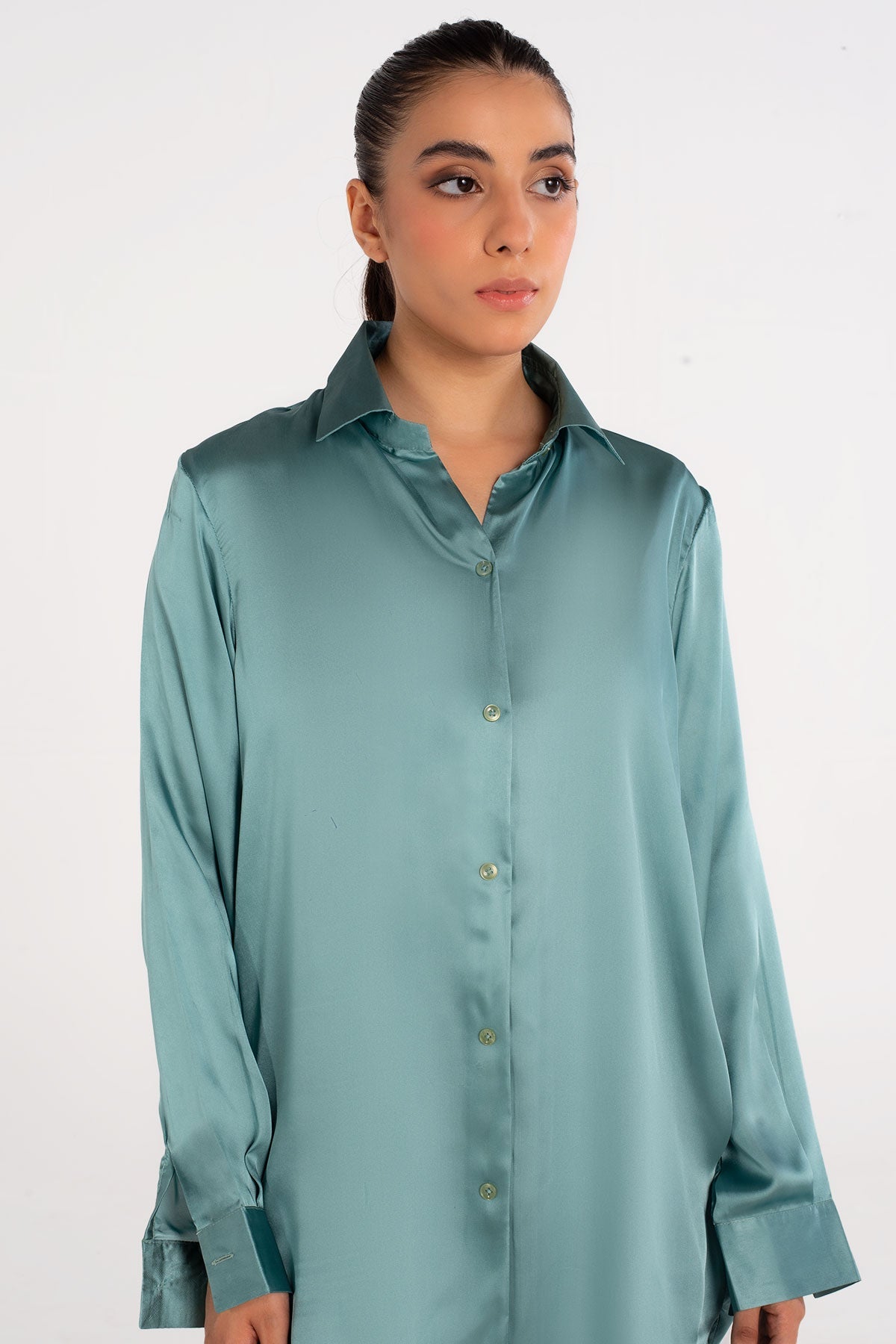 Aqua Pearl Silk Top - Peach Republic