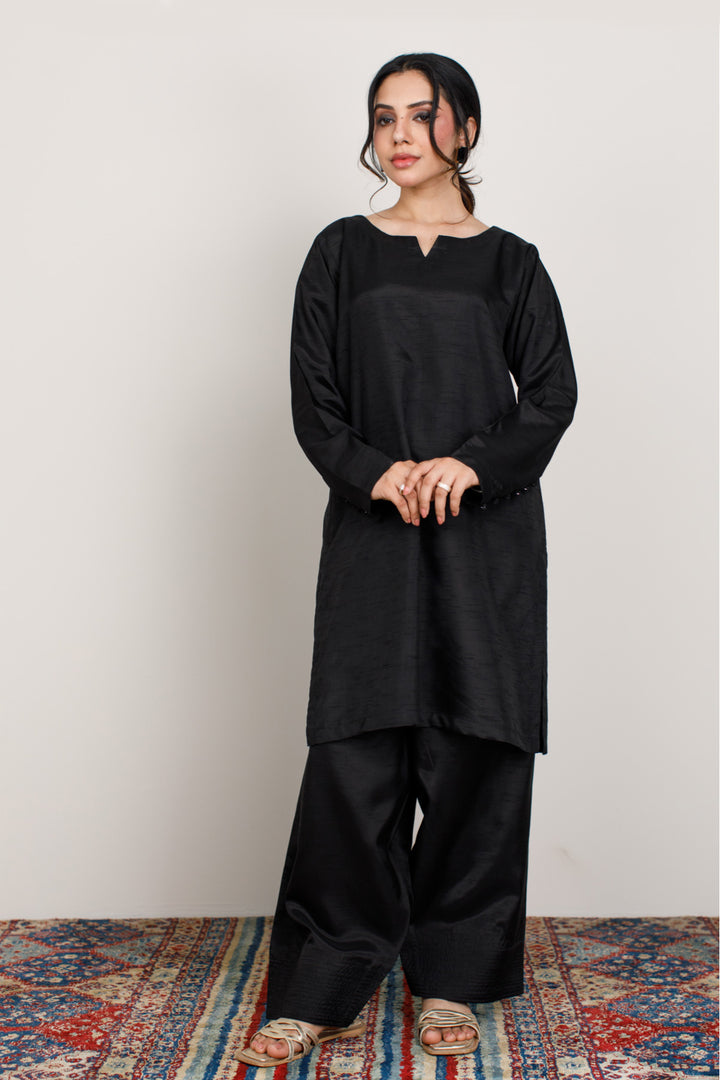 Midnight Black Korean Silk 3-Piece Set