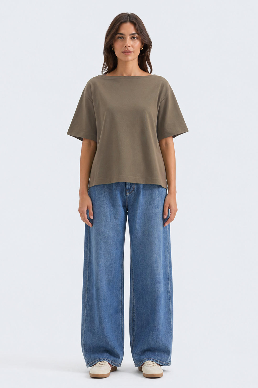 OVERSIZED BOAT NECK COTTON T-SHIRT