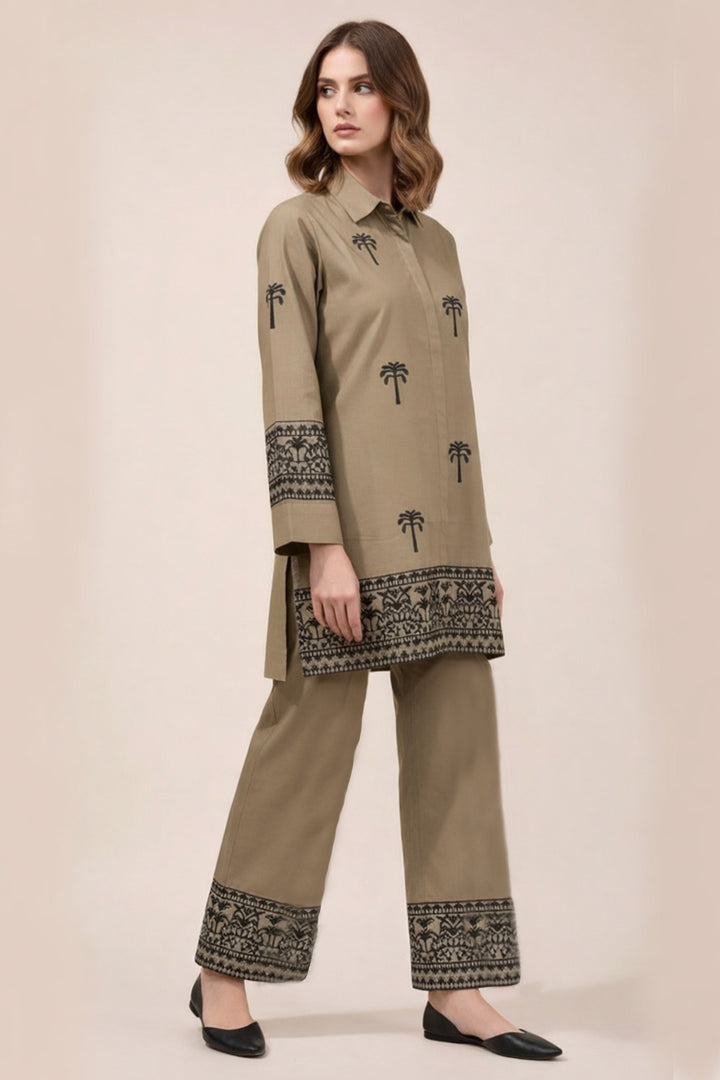 Camel Embroidered Co Ord Set
