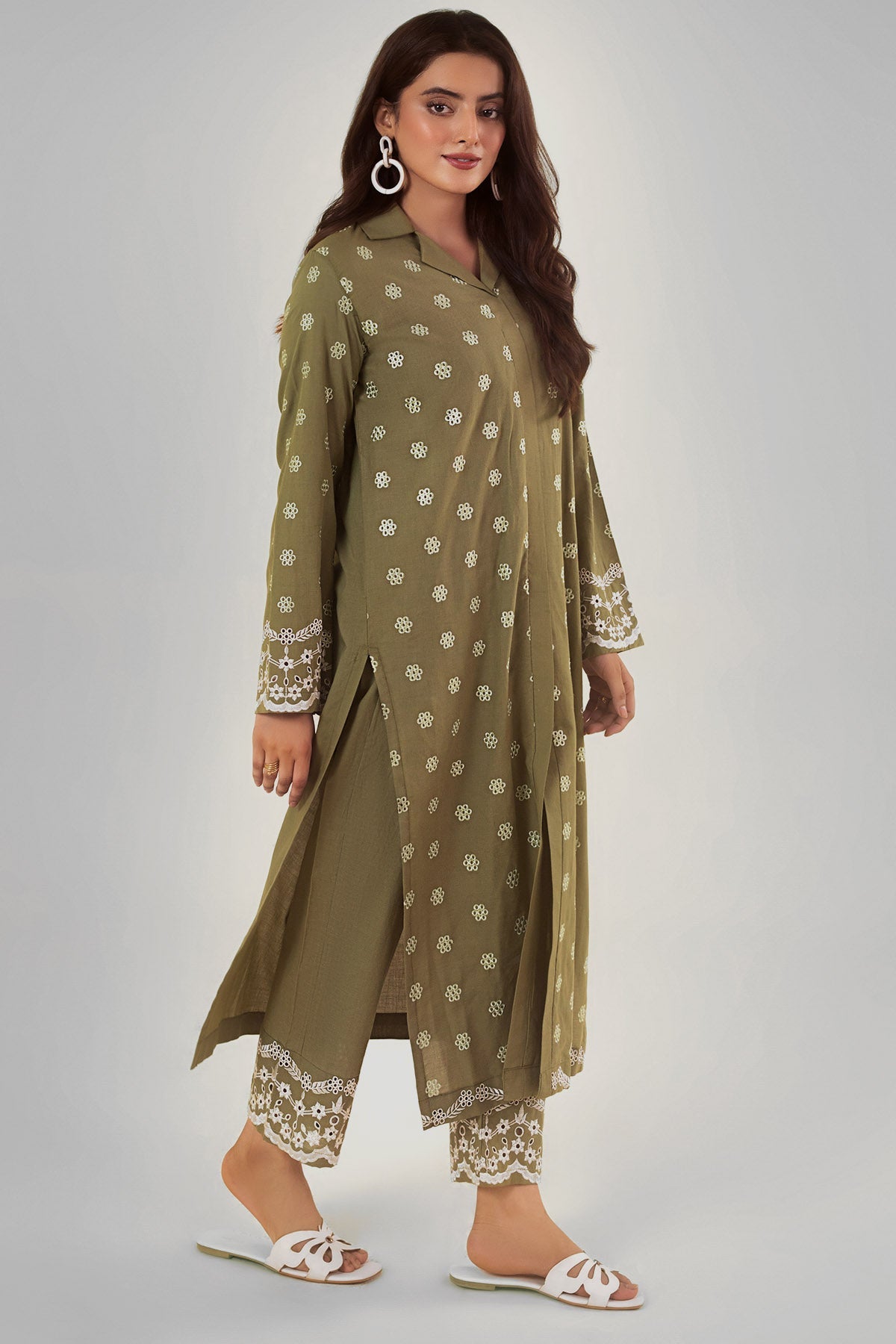 Basil Embroidered Suit - Peach Republic
