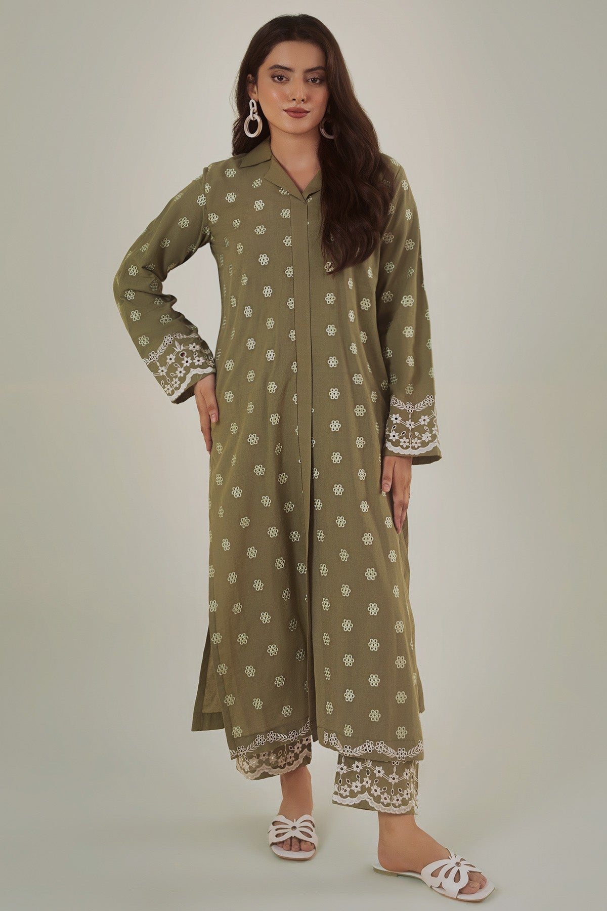Basil Embroidered Suit - Peach Republic