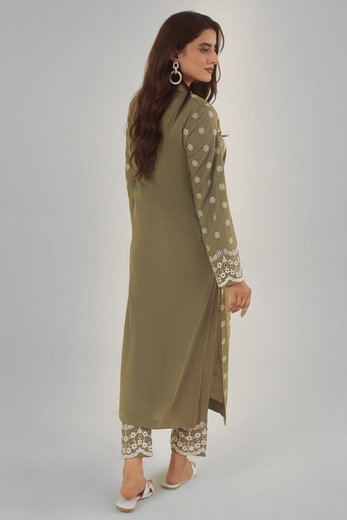 Basil Embroidered Suit - Peach Republic