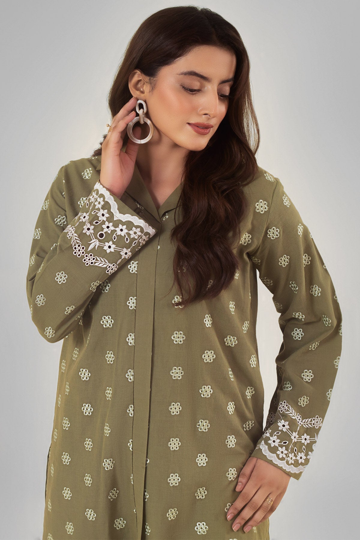 Basil Embroidered Suit - Peach Republic