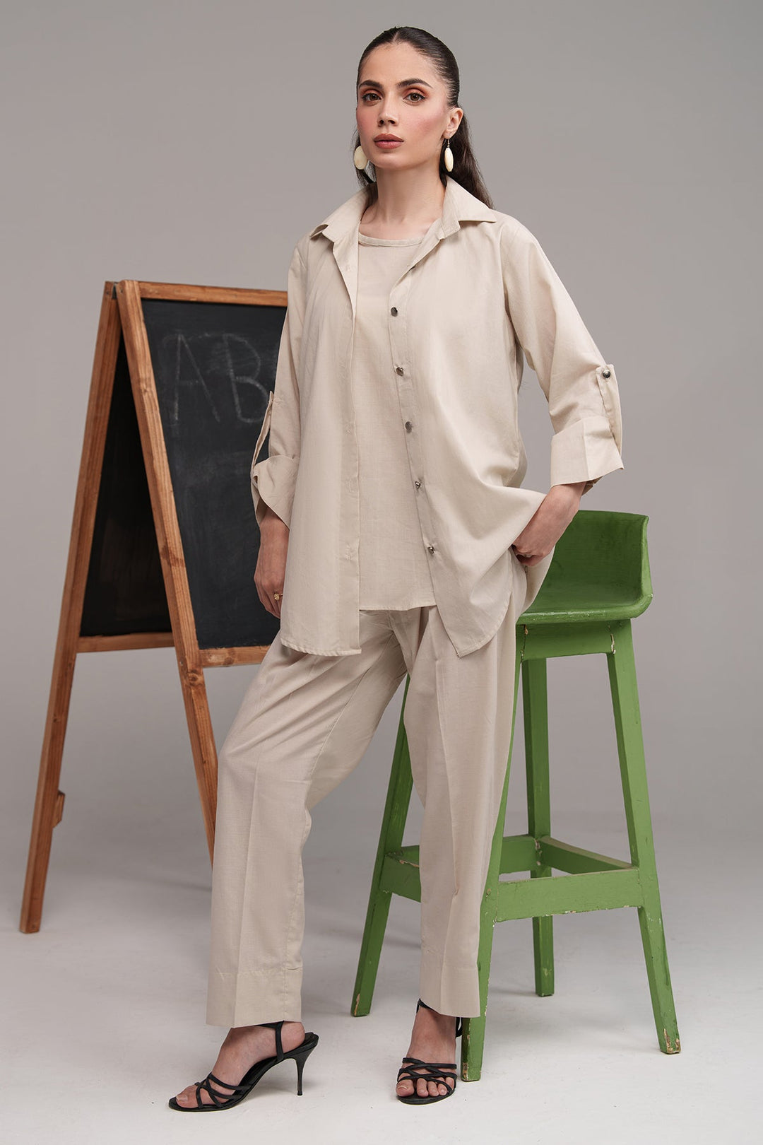 Beige Classic Co Ord Set - Peach Republic