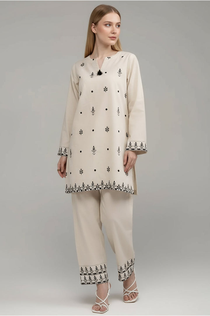 Beige Embroidered Co Ord Set - Peach Republic