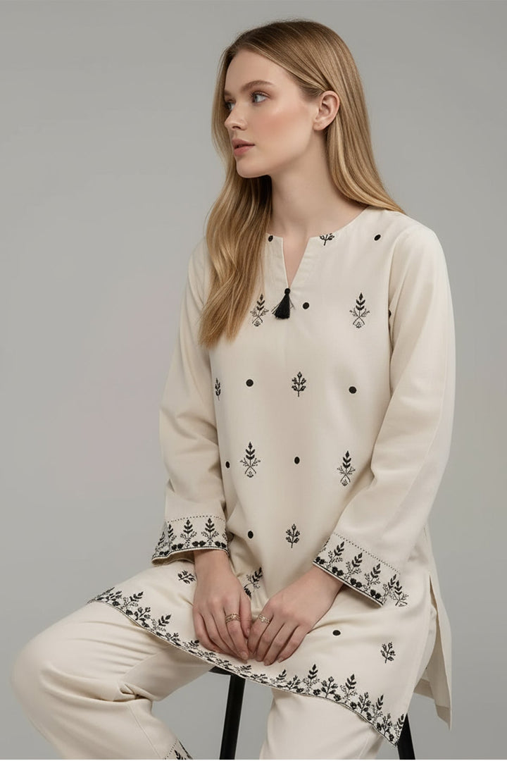 Beige Embroidered Co Ord Set - Peach Republic