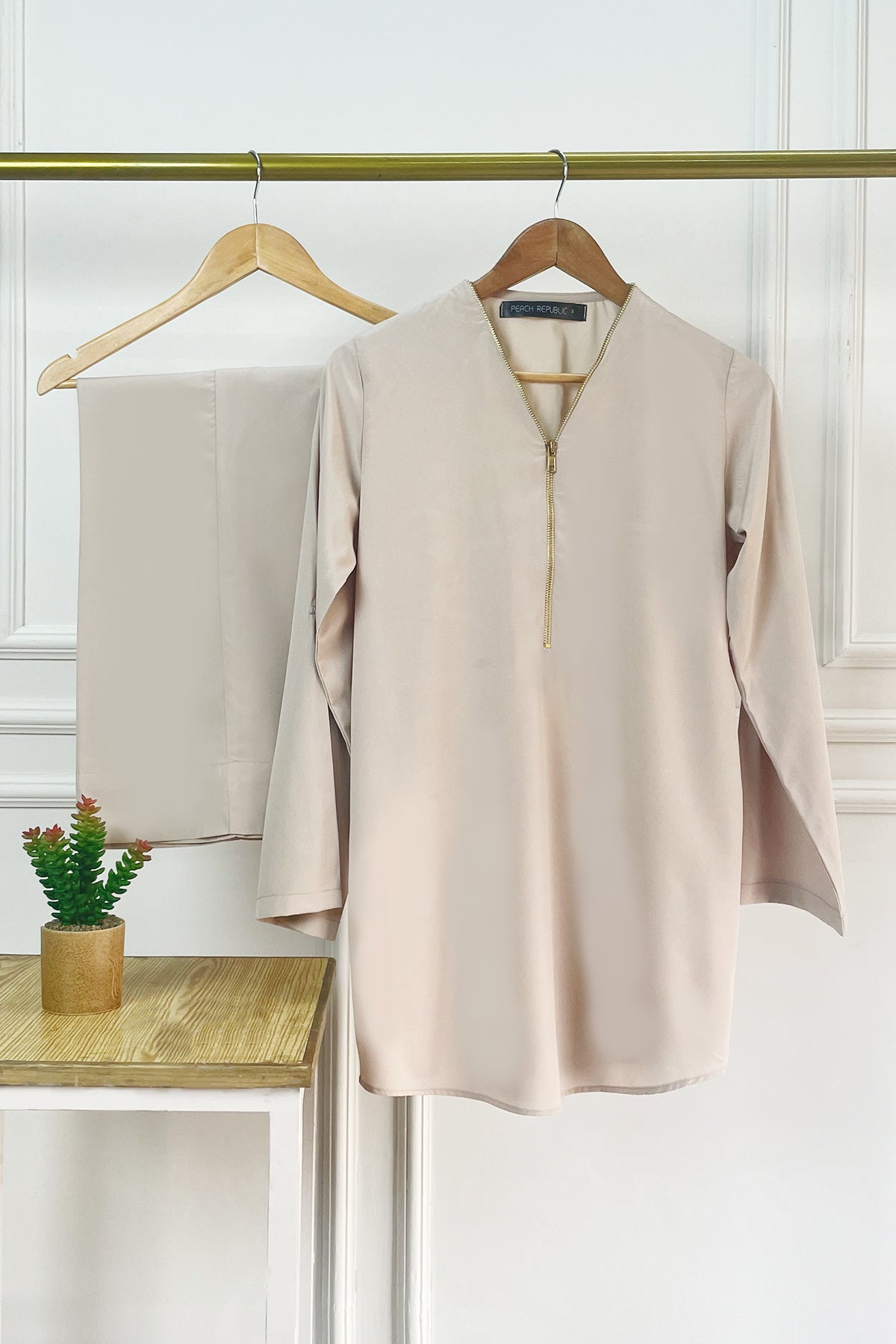 Beige Zipper Tunic - Peach Republic