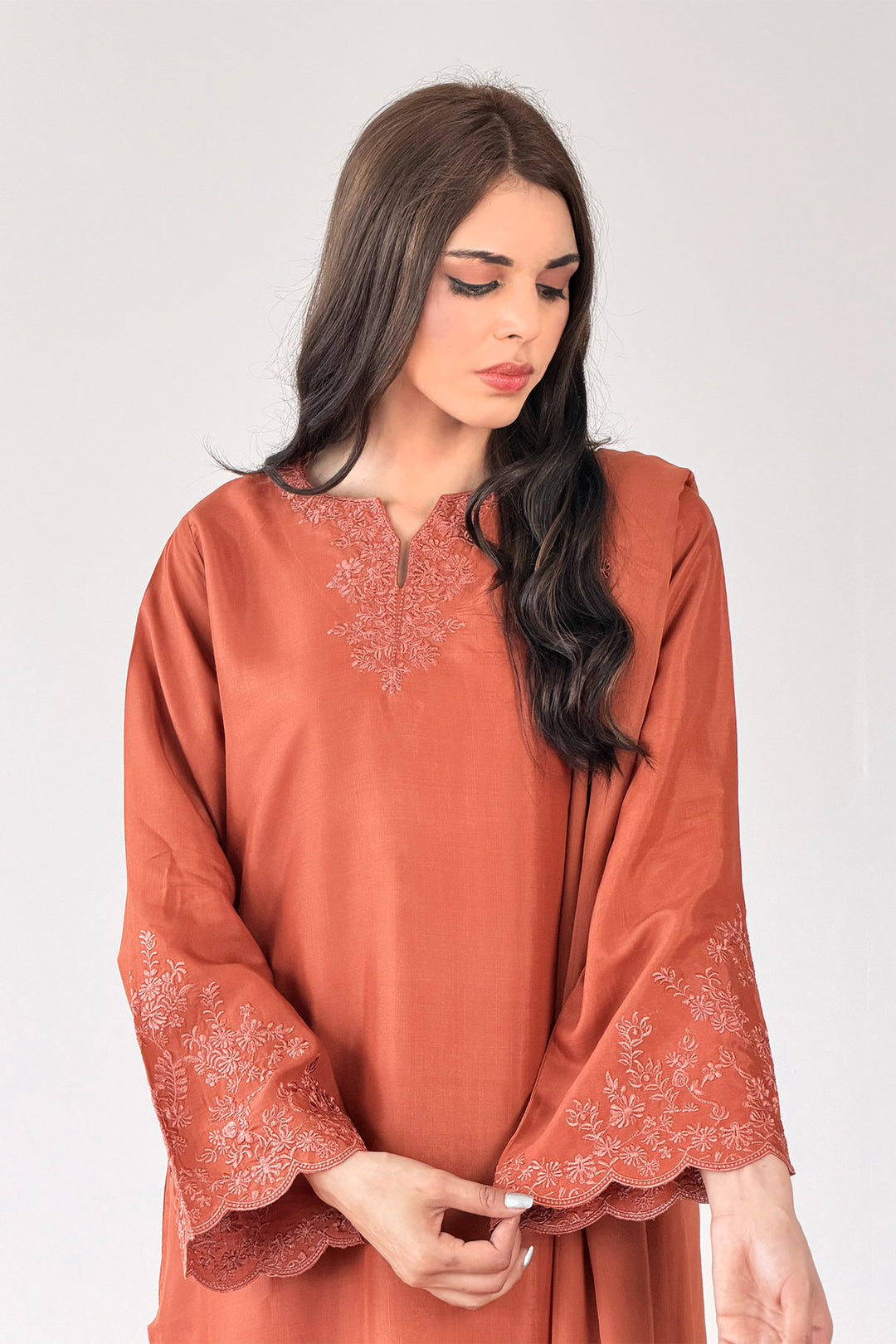 Burnt Orange Embroidered 3-Piece Set