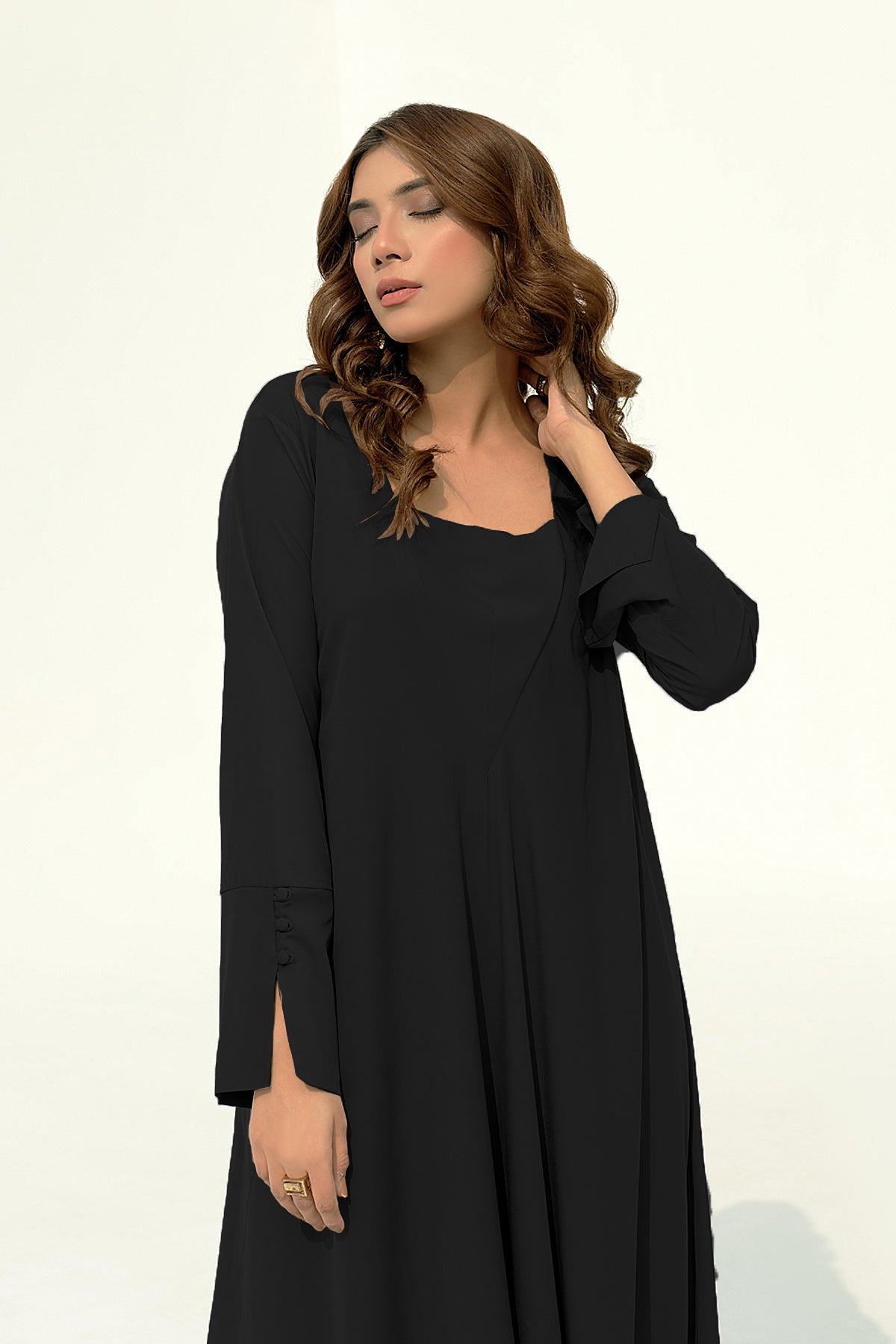 Black Crepe A - Line Dress - Peach Republic