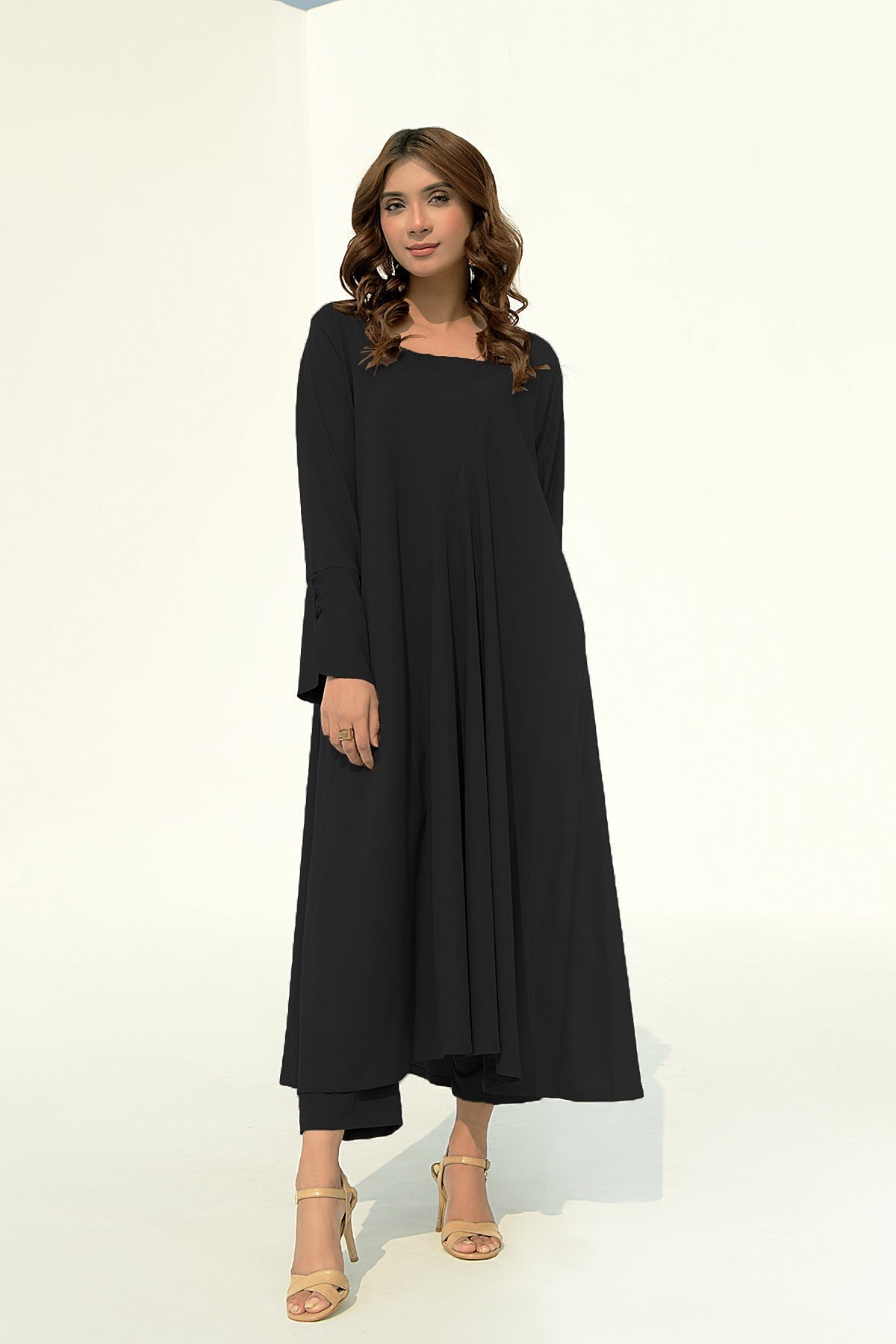 Black Crepe A - Line Dress - Peach Republic