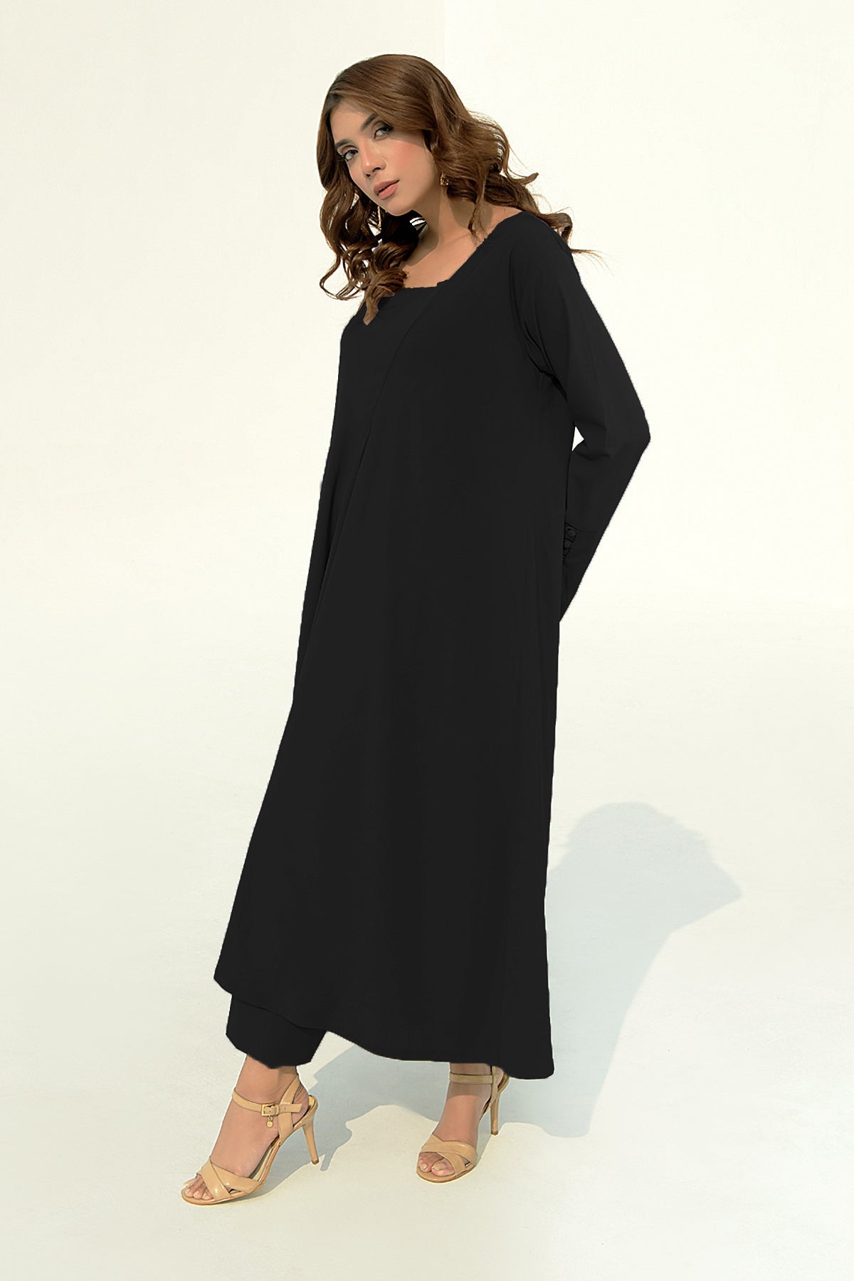 Black Crepe A - Line Dress - Peach Republic