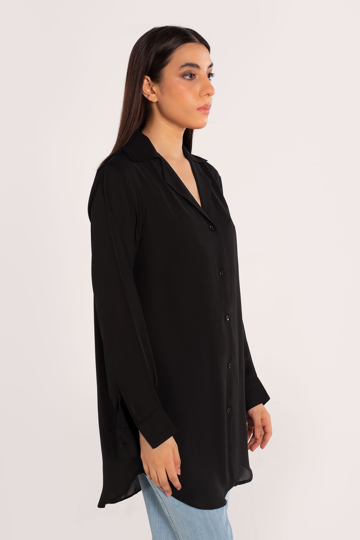 Black Crepe Top - Peach Republic