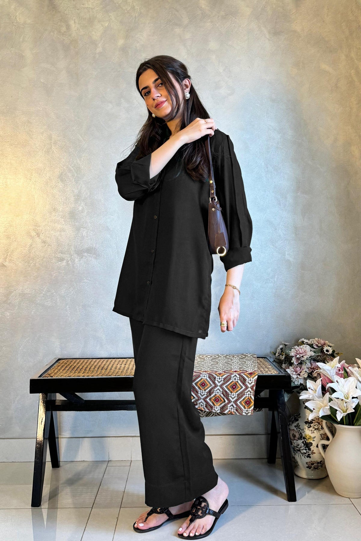 Black Crepe Tunic - Peach Republic