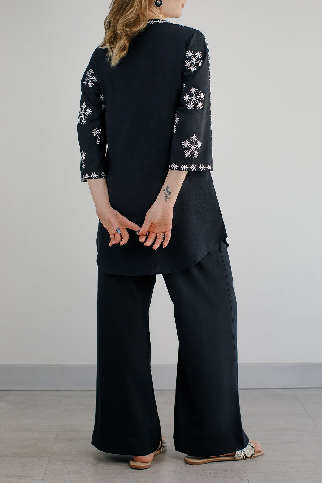 Black Embroidered Co Ord Set - 01 - Peach Republic