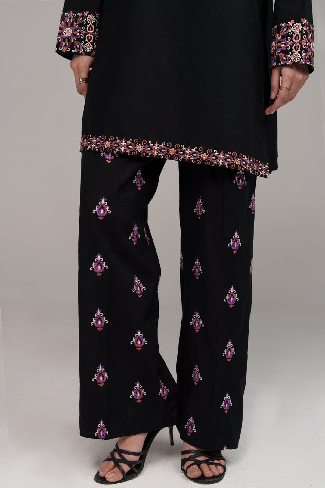 Black Embroidered Co Ord Set - 02 - Peach Republic