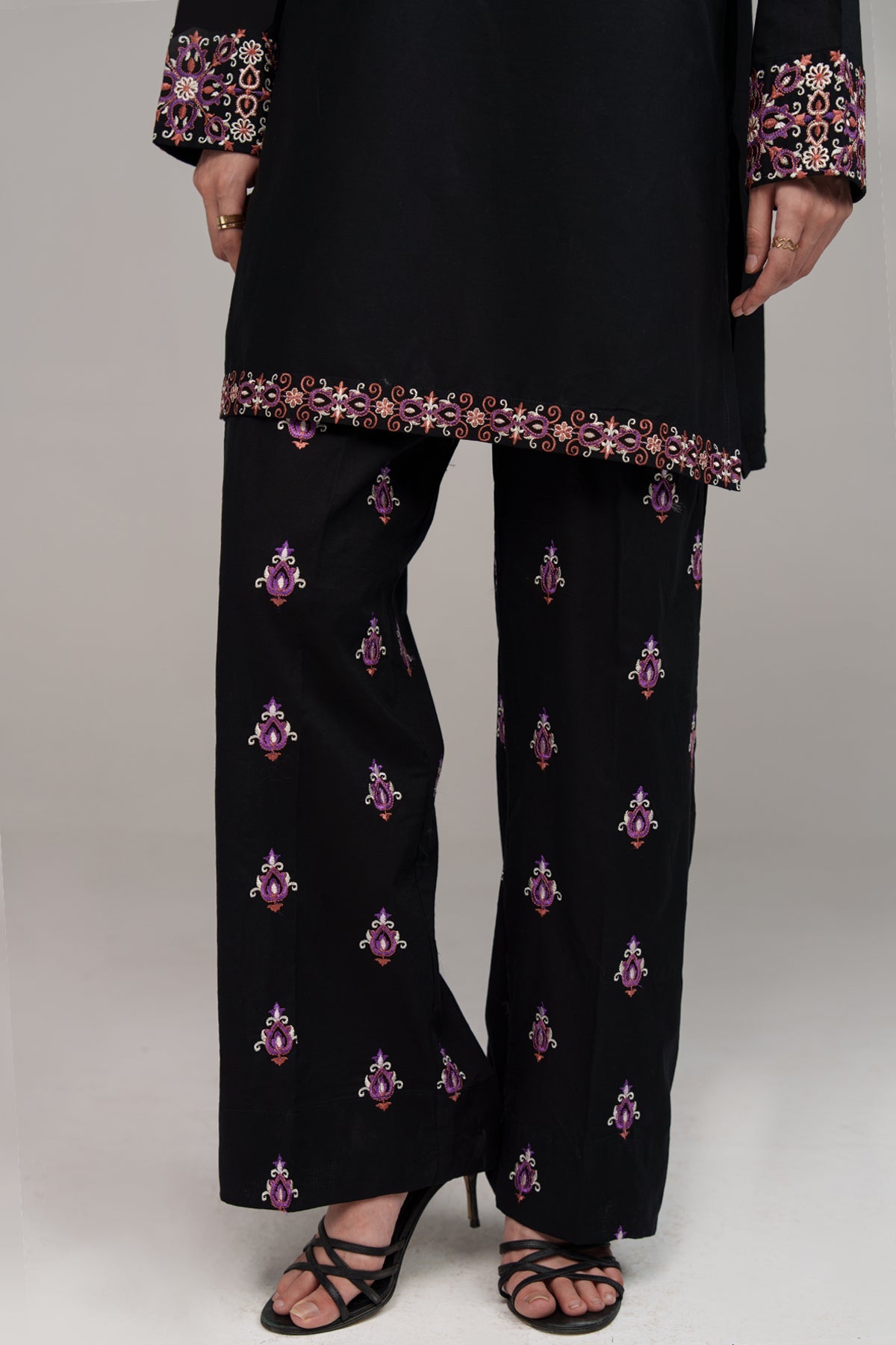 Black Embroidered Co Ord Set - 02 - Peach Republic