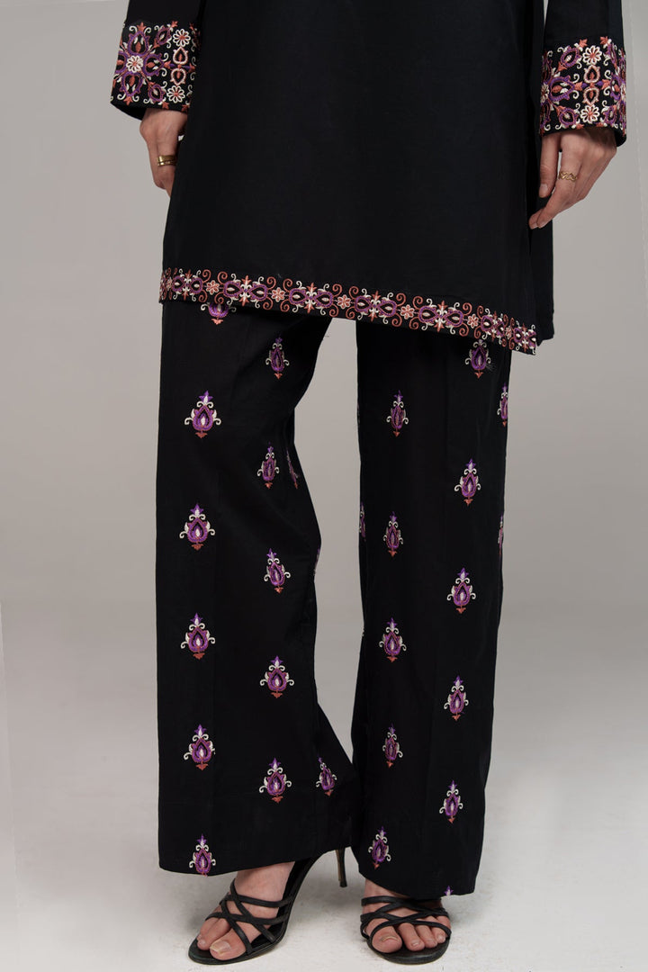 Black Embroidered Co Ord Set - 02 - Peach Republic