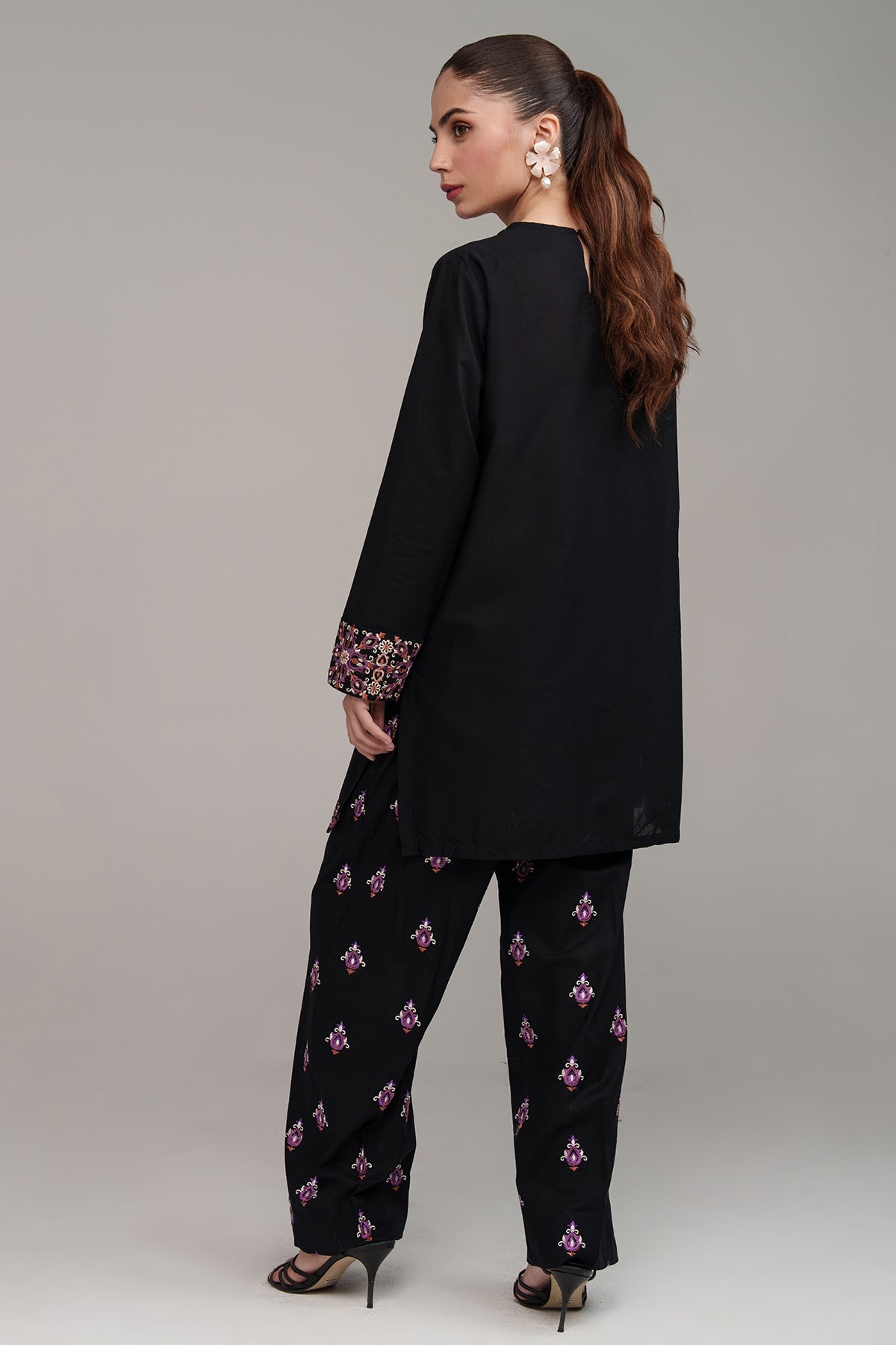 Black Embroidered Co Ord Set - 02 - Peach Republic