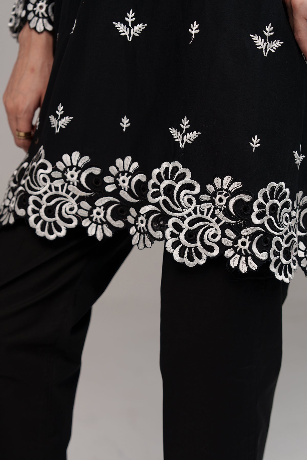 Black Embroidered Co Ord Set - Peach Republic