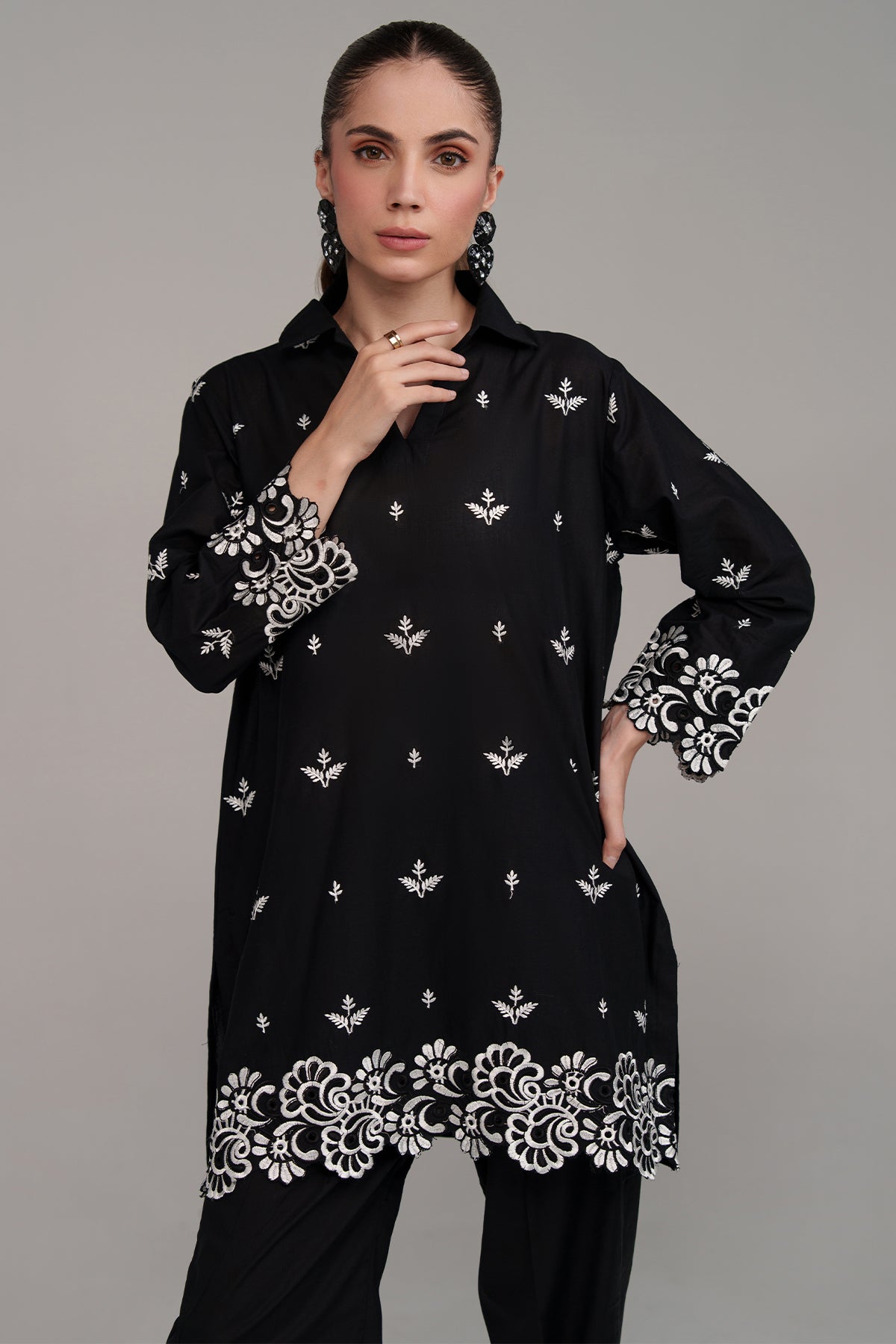 Black Embroidered Co Ord Set - Peach Republic
