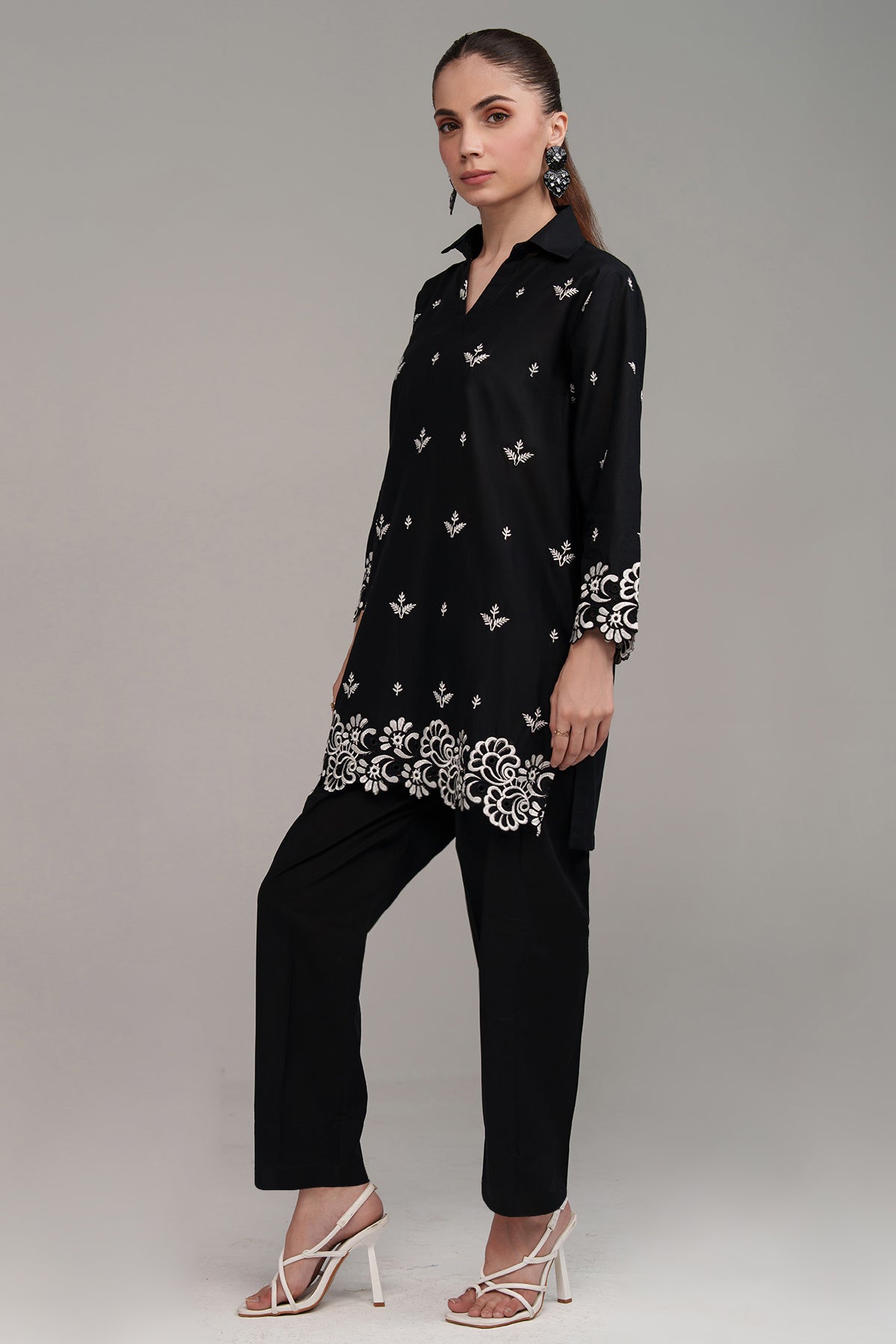 Black Embroidered Co Ord Set - Peach Republic