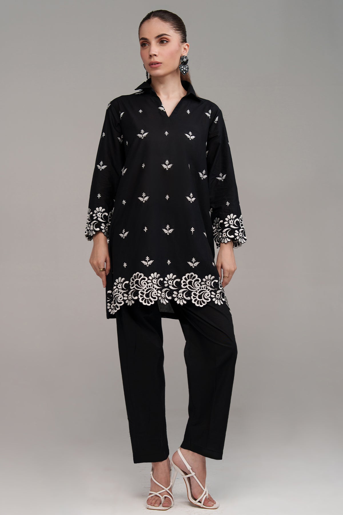 Black Embroidered Co Ord Set - Peach Republic