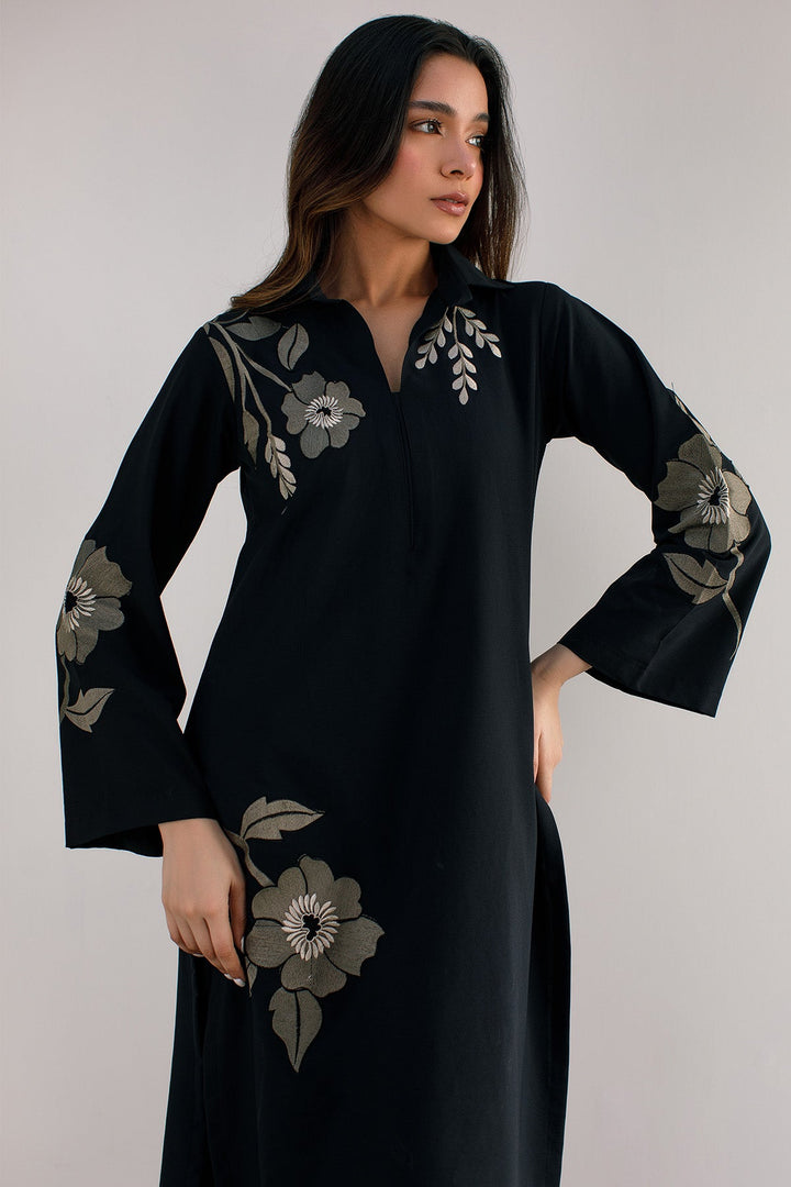 Black Embroidered Dress - Peach Republic