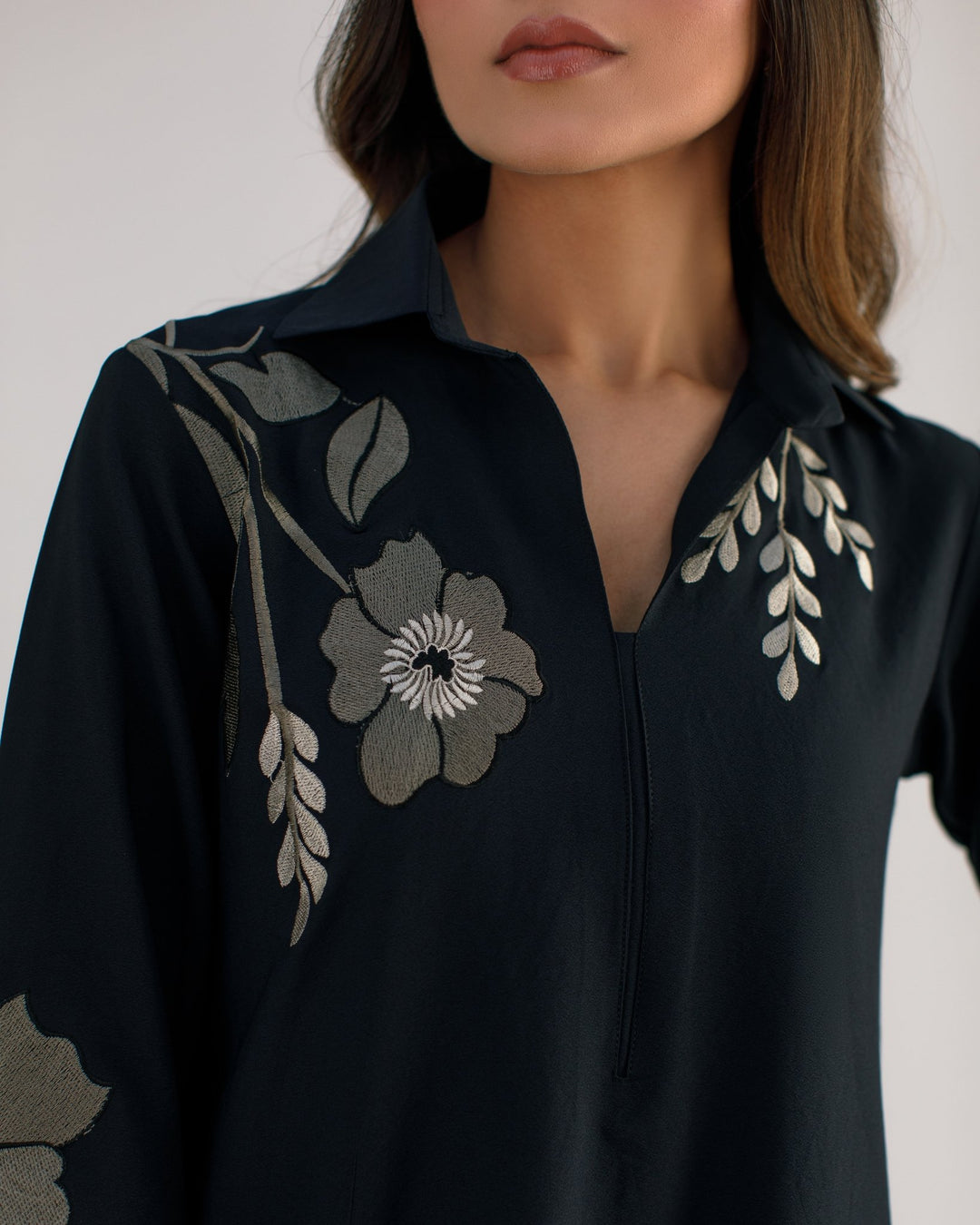 Black Embroidered Dress - Peach Republic