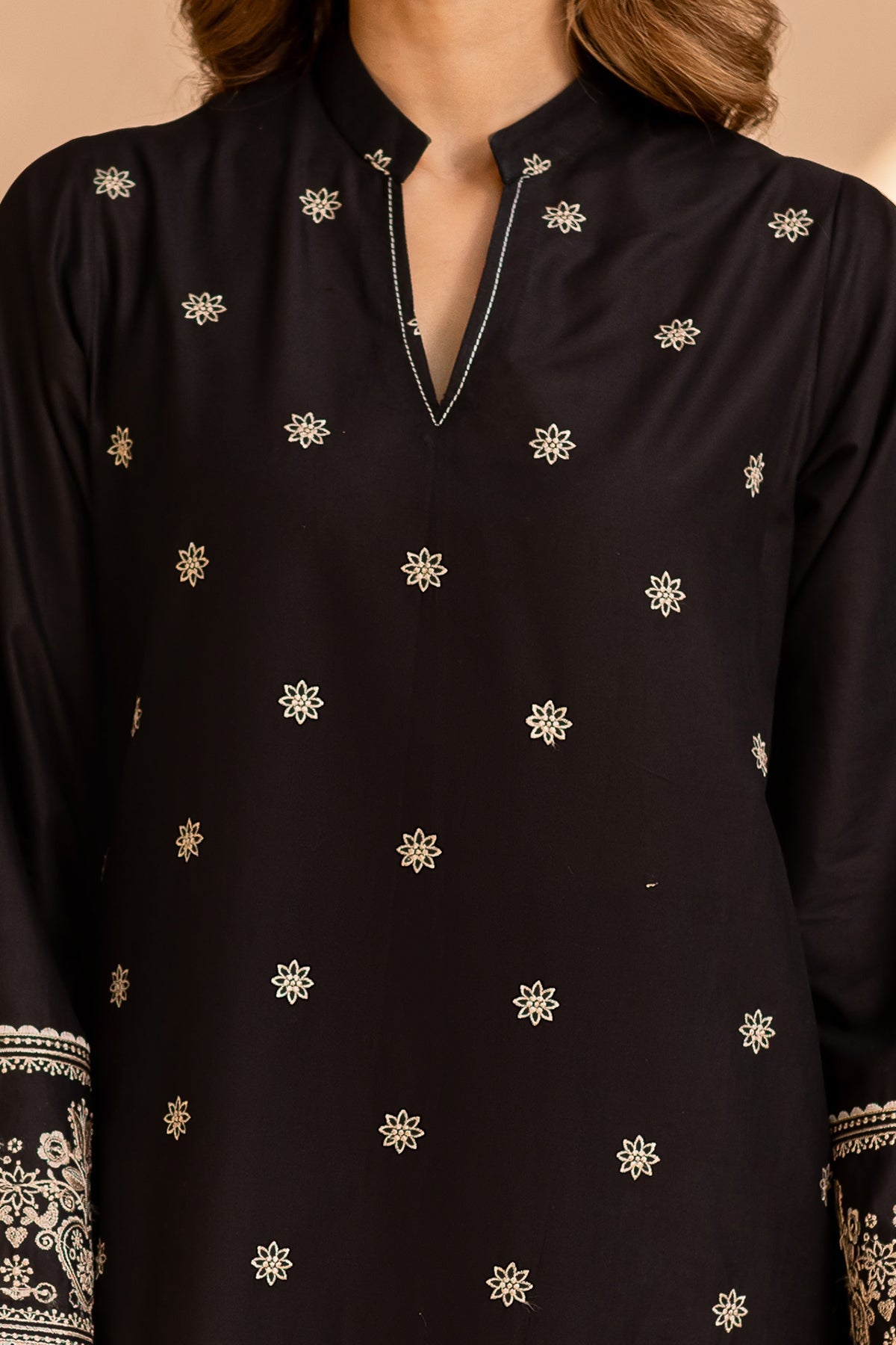 Black Embroidered Suit - 004 - Peach Republic