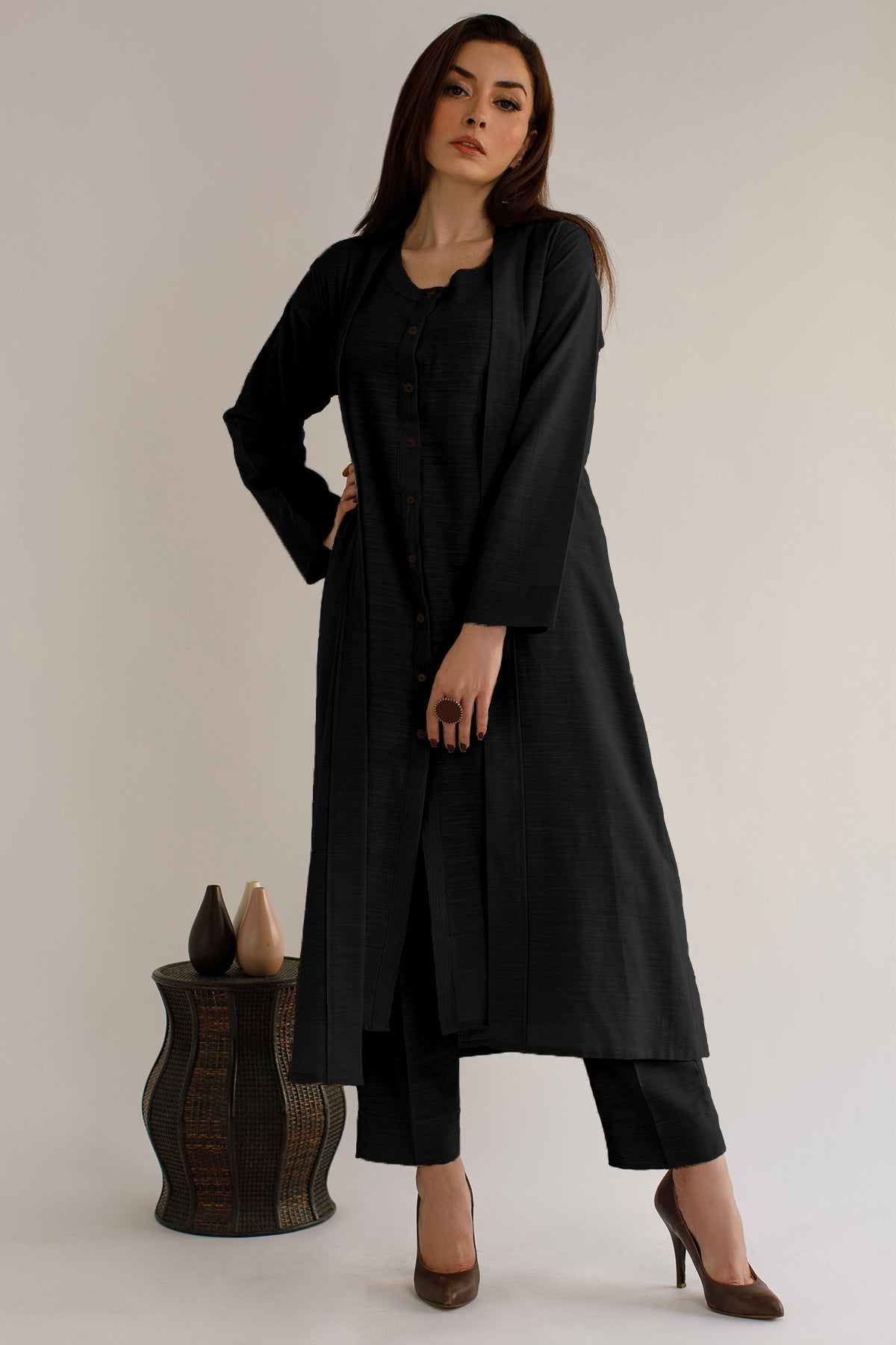 Black Khaddar Dress - 02 - Peach Republic